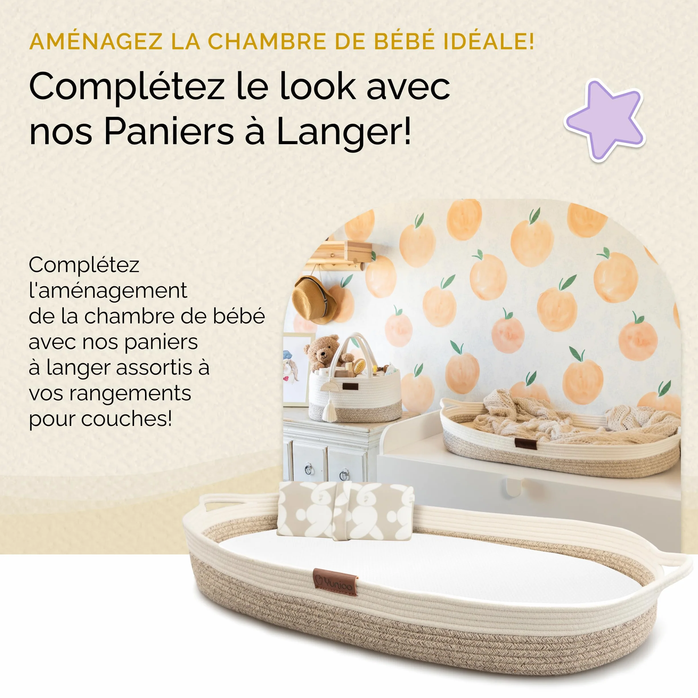 Yunioo Organisateur de panier à couches pour bébé│Sac à langer│Panier de rangement pour couches│Organisateur de jouets│Panier à langer