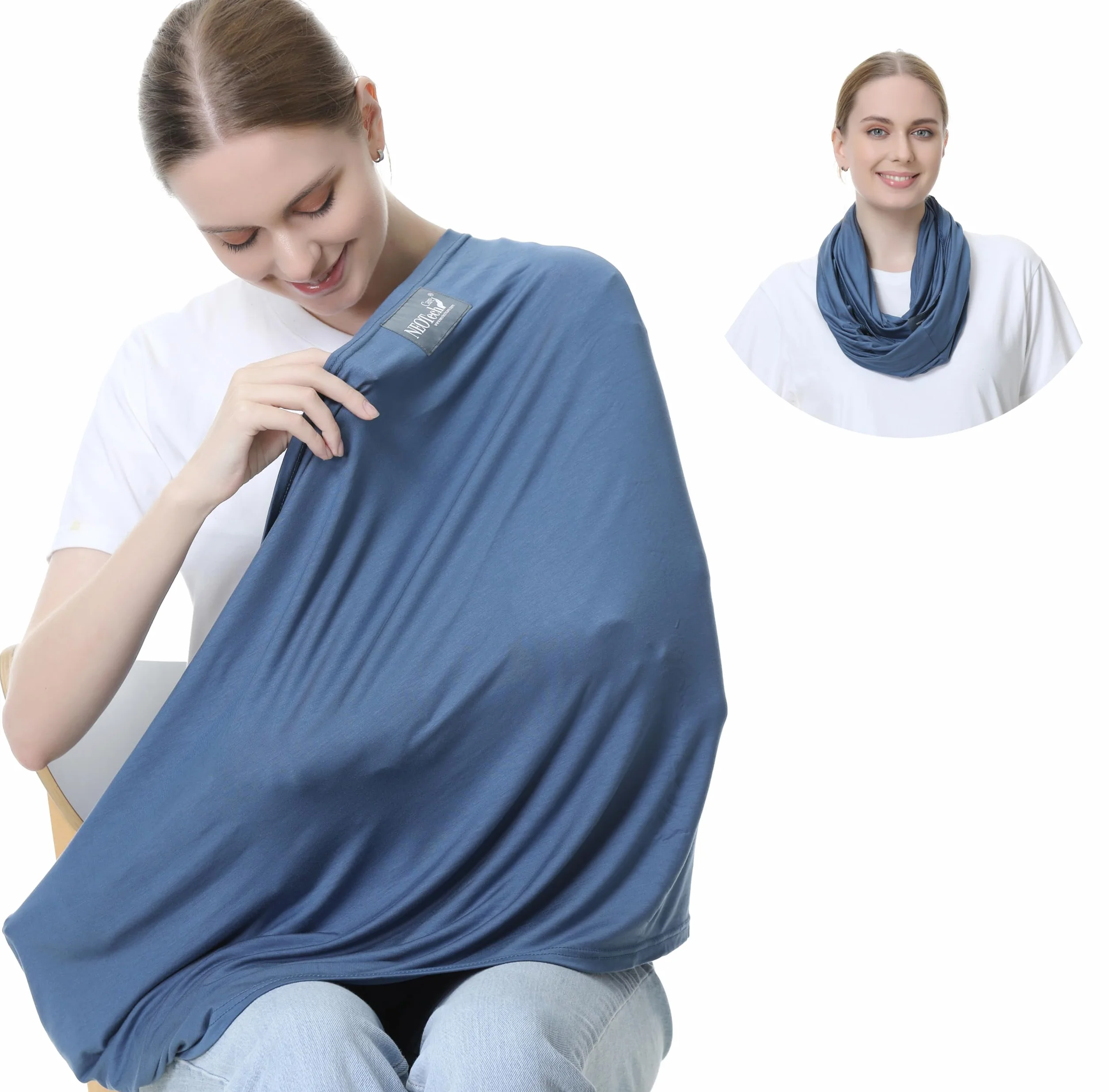 NeoTech care Écharpe d'allaitement pour bébé Couverture large Allaiter en privé bleue
