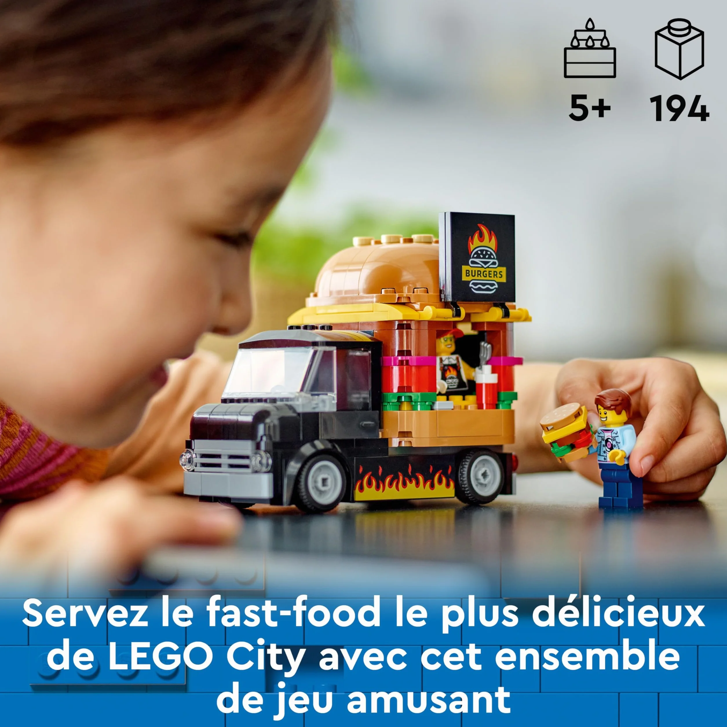 LEGO City Food-Truck de Burgers 60404 Jouet Camionnette Cuisine Minifigurines 5 Ans