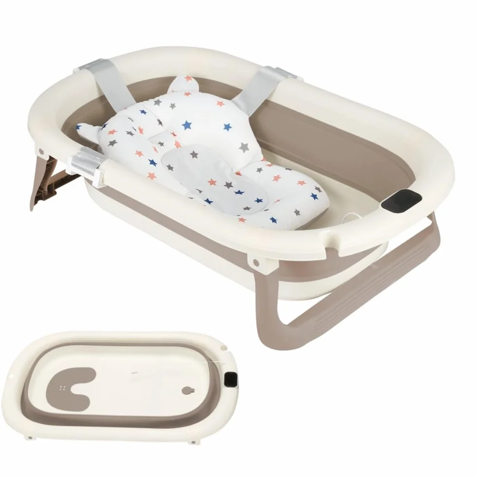 Baignoire Enfants Pliable XXL avec Transat de Bain et Thermomètre Intégré Baignoire Sur Pied Cadeau Naissance