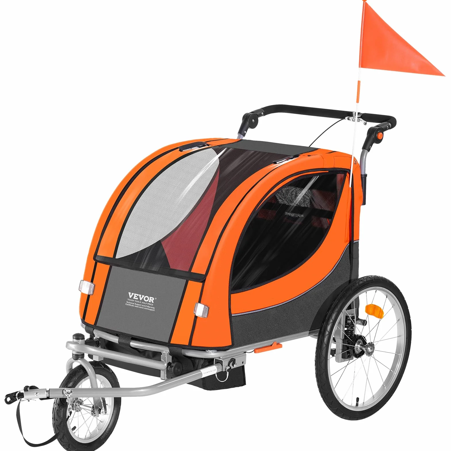 VEVOR Remorque vélo enfants double siège 40 kg 2en1 poussette pliable attelage universel Orange Gris