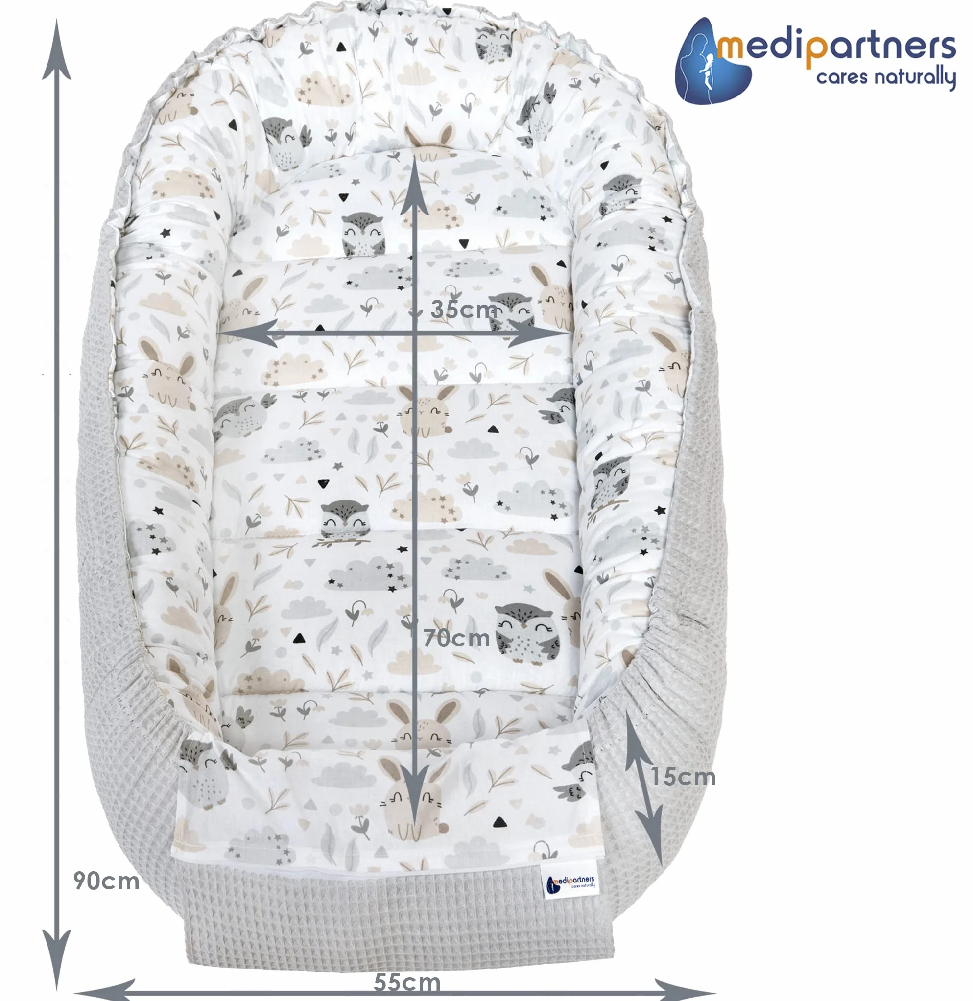 Réducteur de Lit Bébé 100x60x15cm Cocon Naissance Couffin Nid d'Ange 100% Coton Gaufre Gris