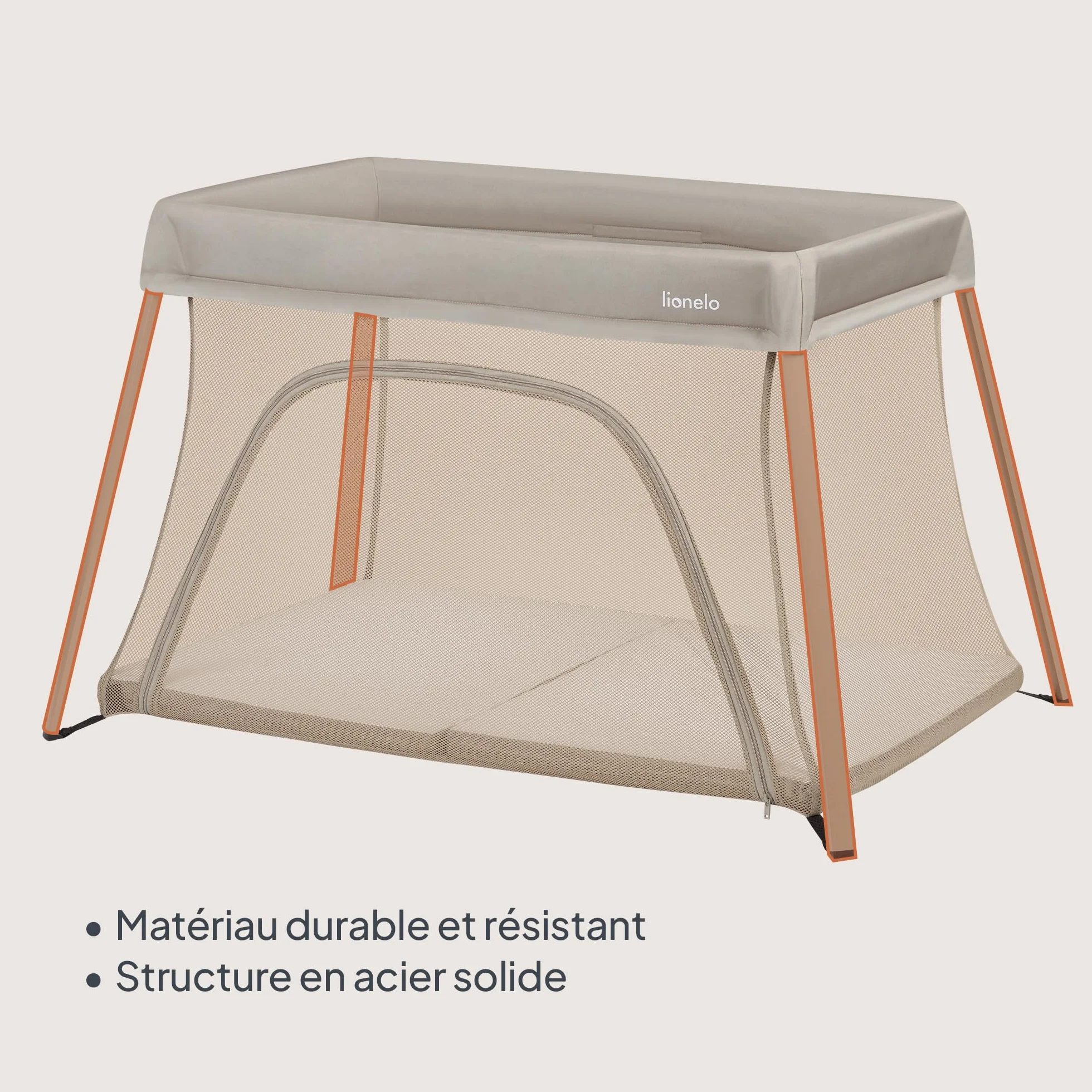 Lionelo Lit de Voyage Bébé Parc Enfant 3en1 Alice 0-15 kg Matelas Mousse 2 Niveaux Hauteur Pliable Léger Entrée Latérale Sac Voyage Beige