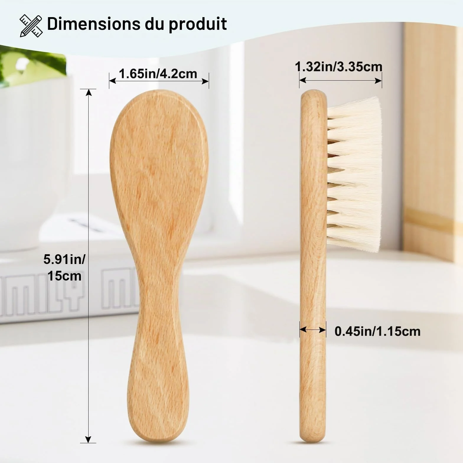 Brosse cheveux bébé en bois poils de chèvre doux pour nouveau-né garçons filles vert