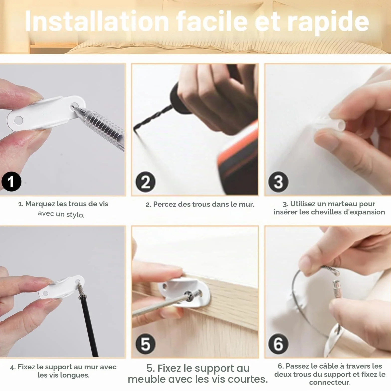 Sangles de Sécurité Meubles Métal Lourd Devoir Ancrages Muraux Protection Bébés Animaux, 12 Kit - Blanc