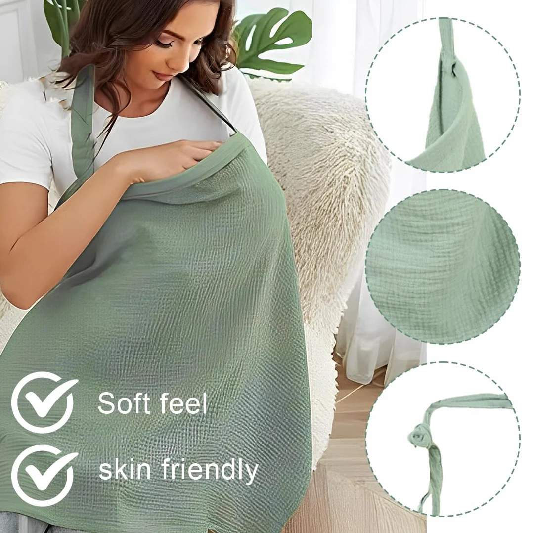SULIUDAJI Tablier Allaitement Bebe Coton Douce Respirante Ajustable 100x65cm Vert Pois