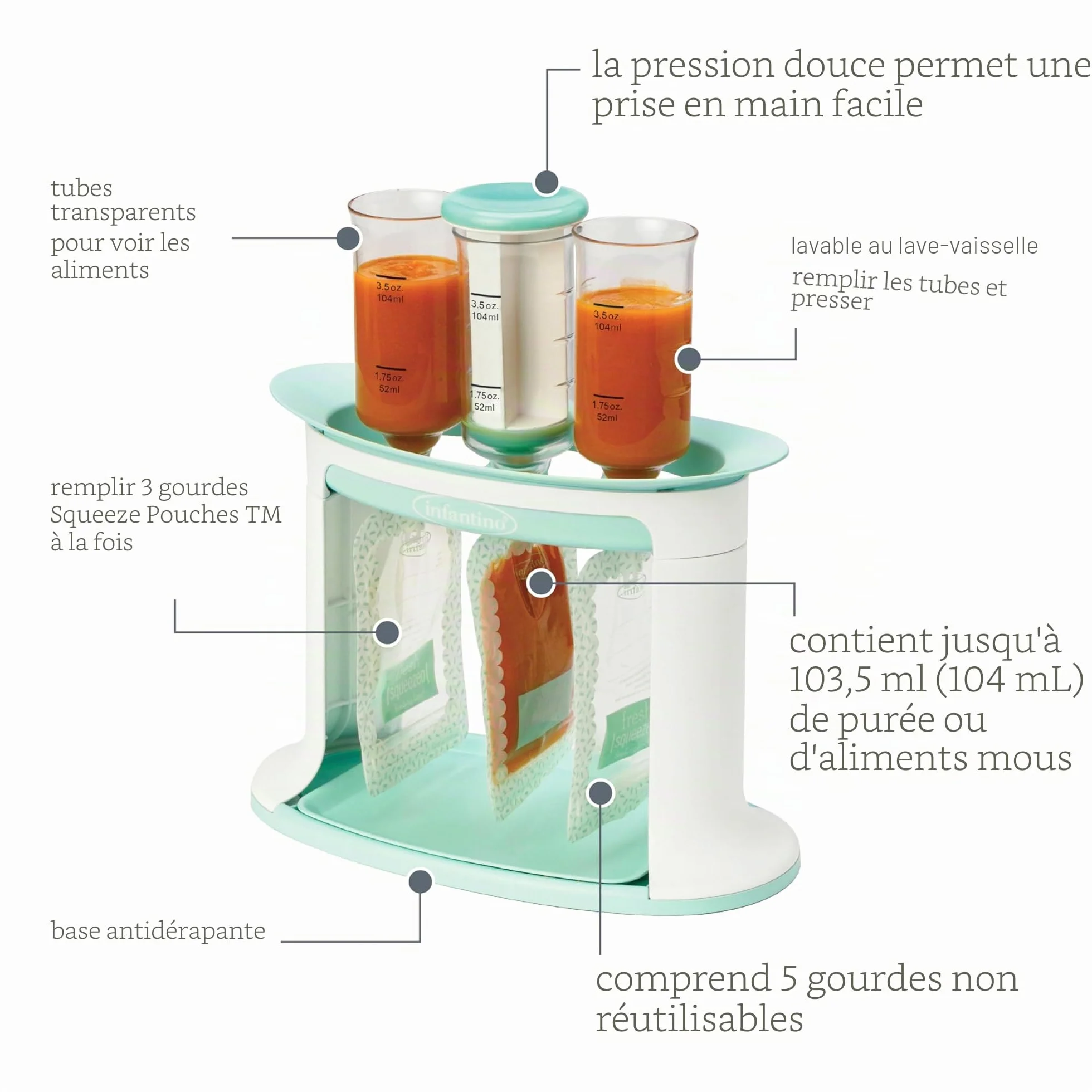 Infantino Squeeze Station, Station de Préparation des Gourdes Maison pour Bébés