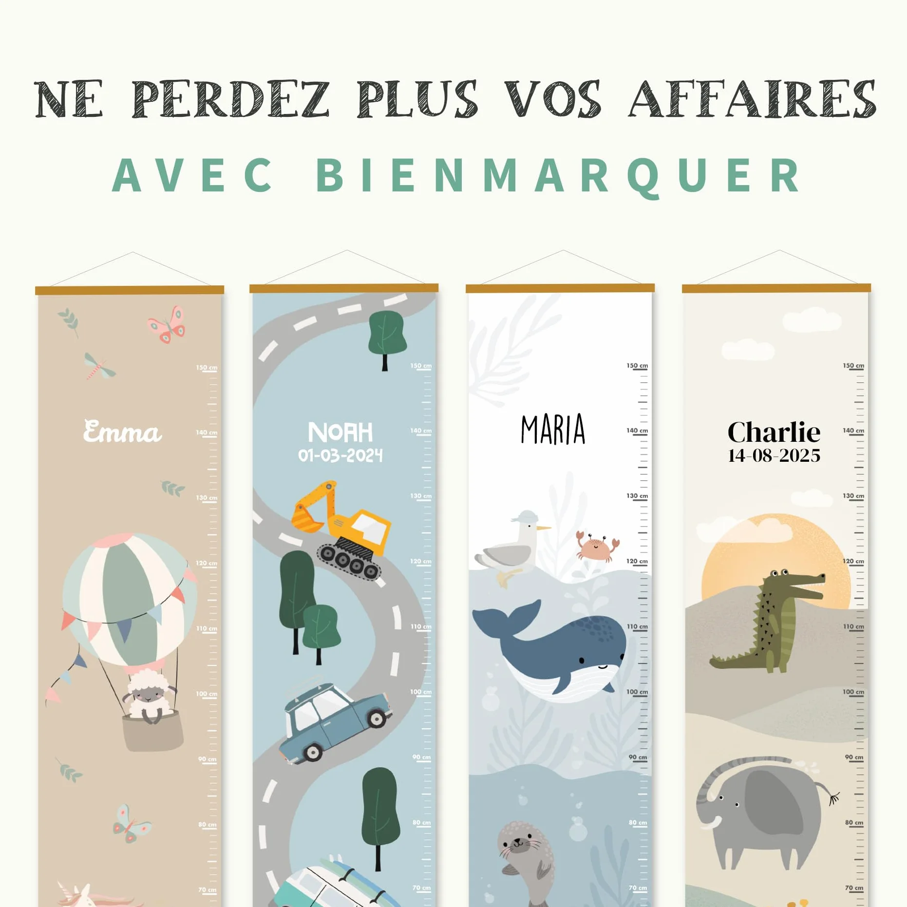 Bienmarquer Toise Murale Personnalisée Bébé Enfant Croissance Prénom Règle Hauteur Mesurer Taille Mer
