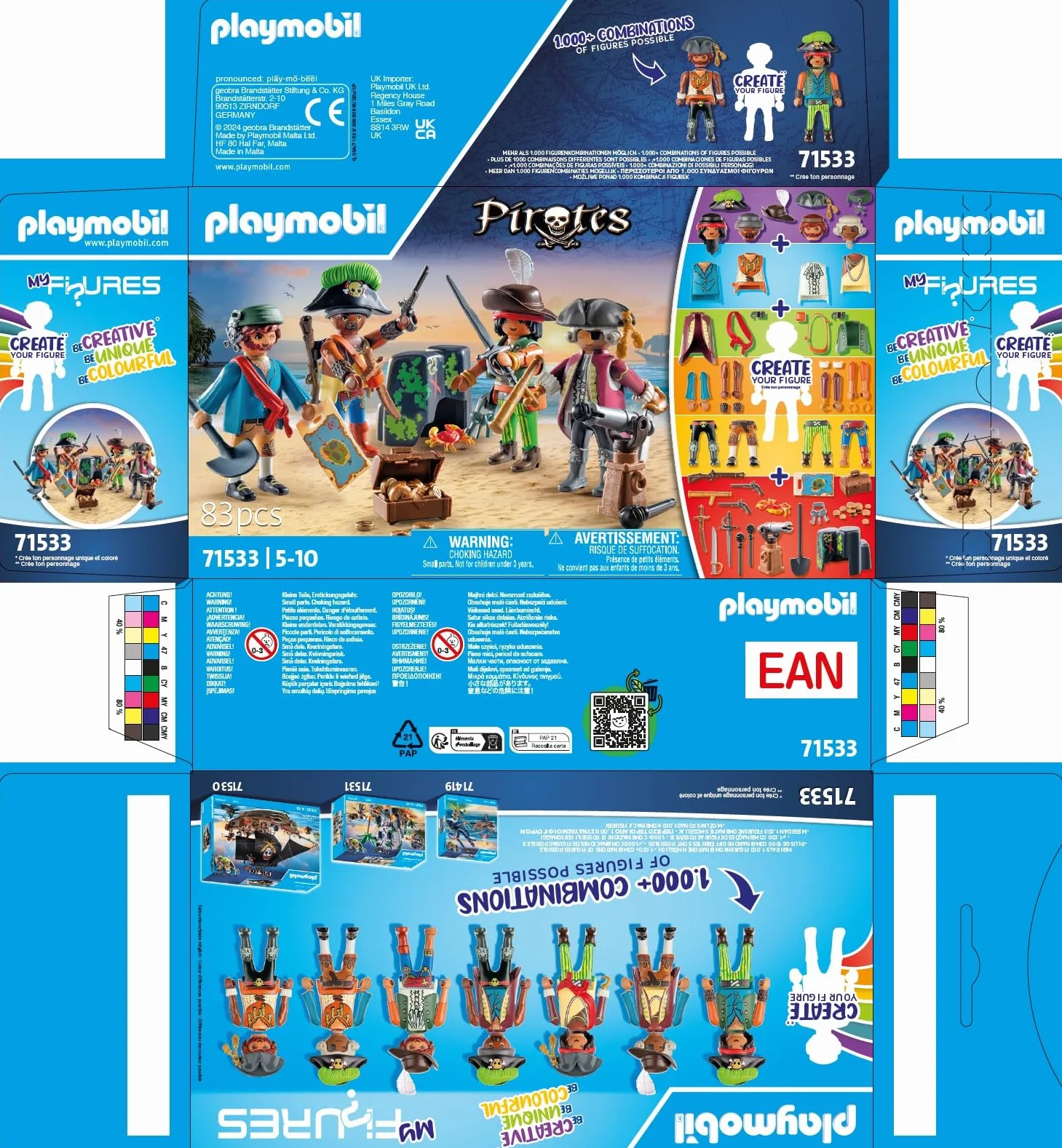 Playmobil 71533 MyFigures Pirates - Set de Personnages à Personnaliser - Chasse au trésor en mer