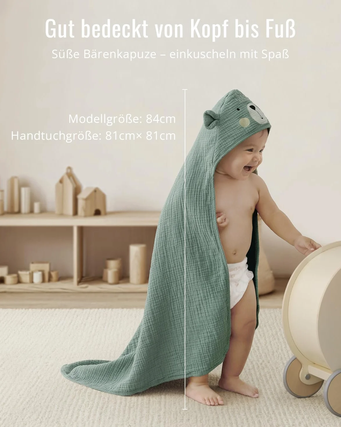 Cape de Bain Bébé en Muslin Blissful Diary 81x81 cm Dinosaure