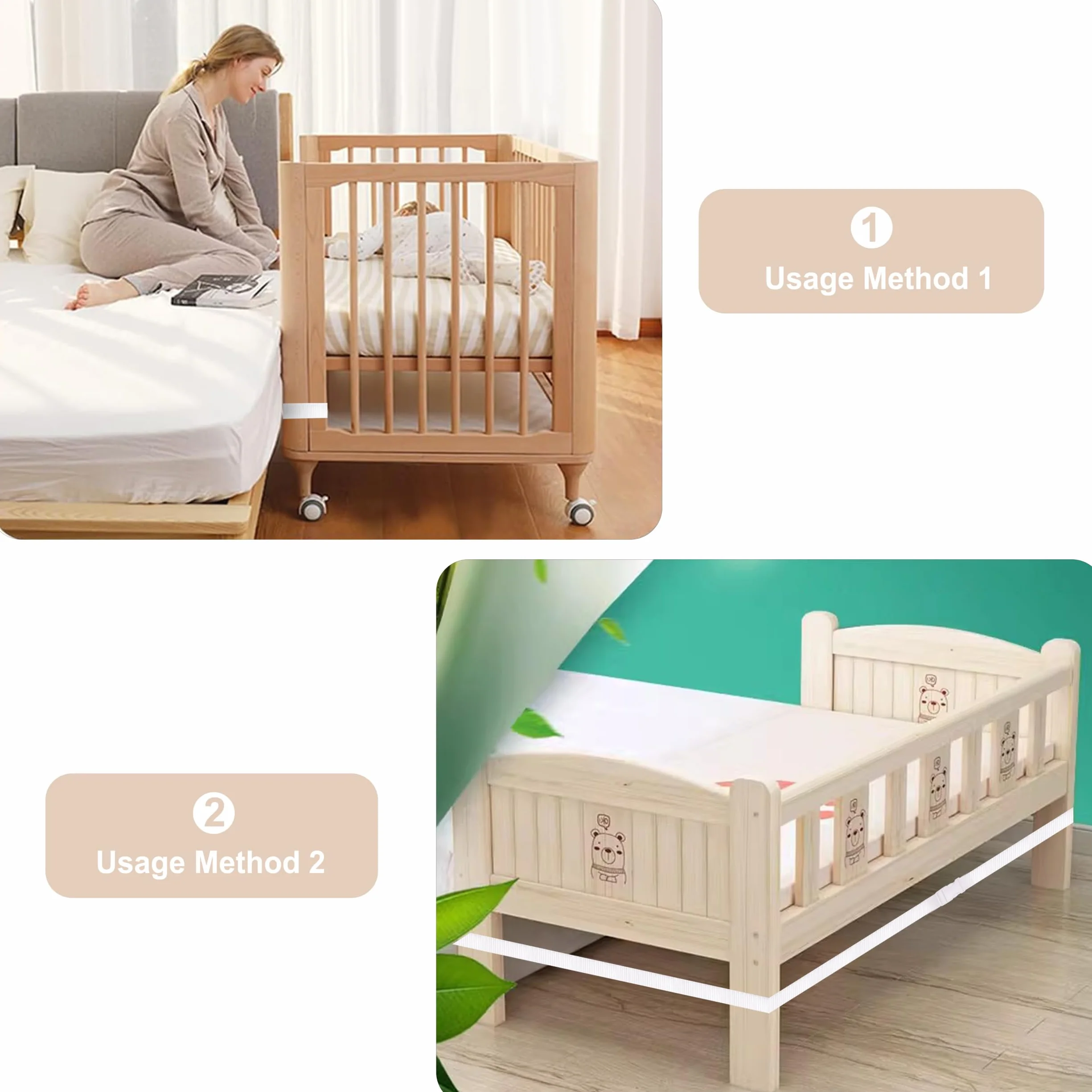 Sangle de Lit Bébé Réglable 8M Blanc pour Fixation Lit Adulte Boxspring