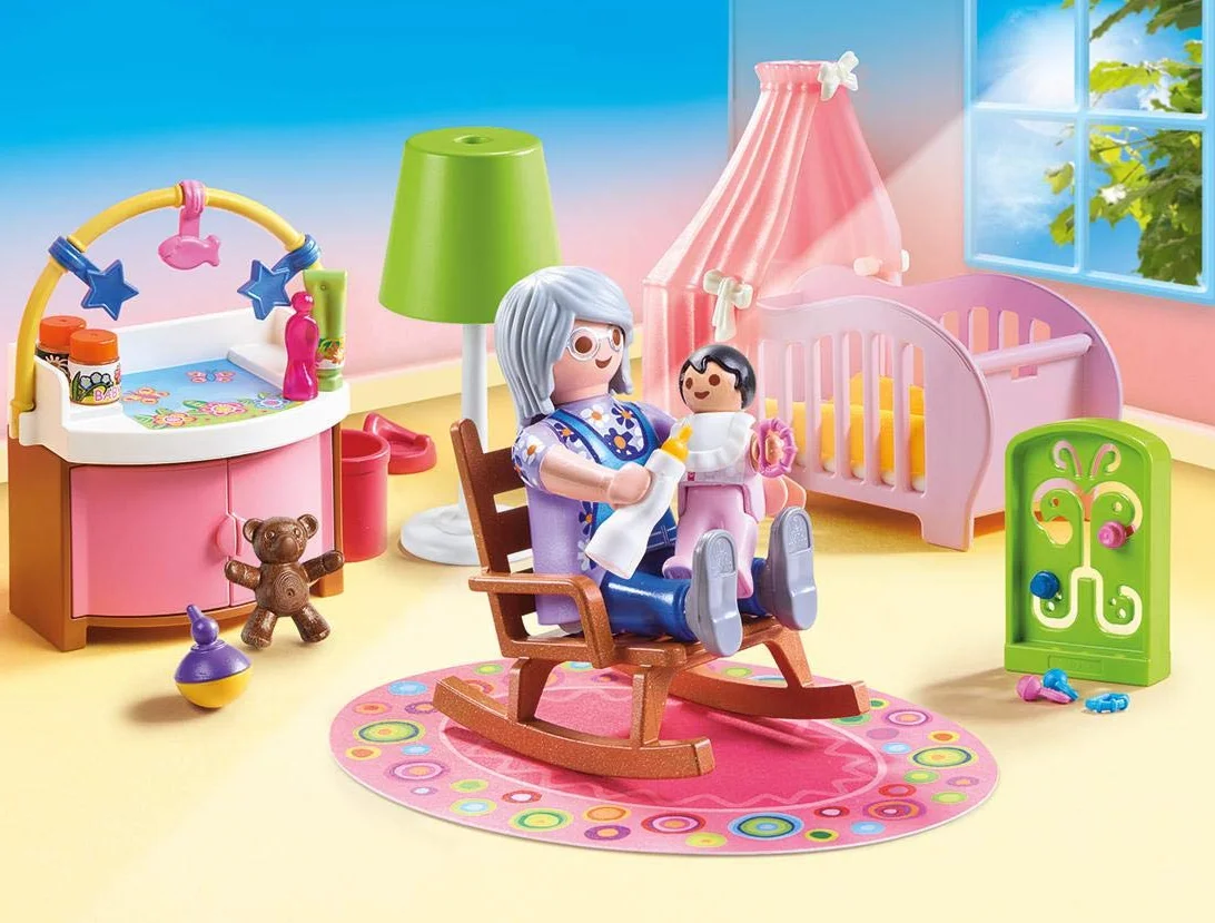 Playmobil 70210 Chambre de bébé - Dollhouse avec Deux Personnages, lit bébé, Table à Langer, Lampe sur Pied, Fauteuil à Bascule - Dès 4 Ans