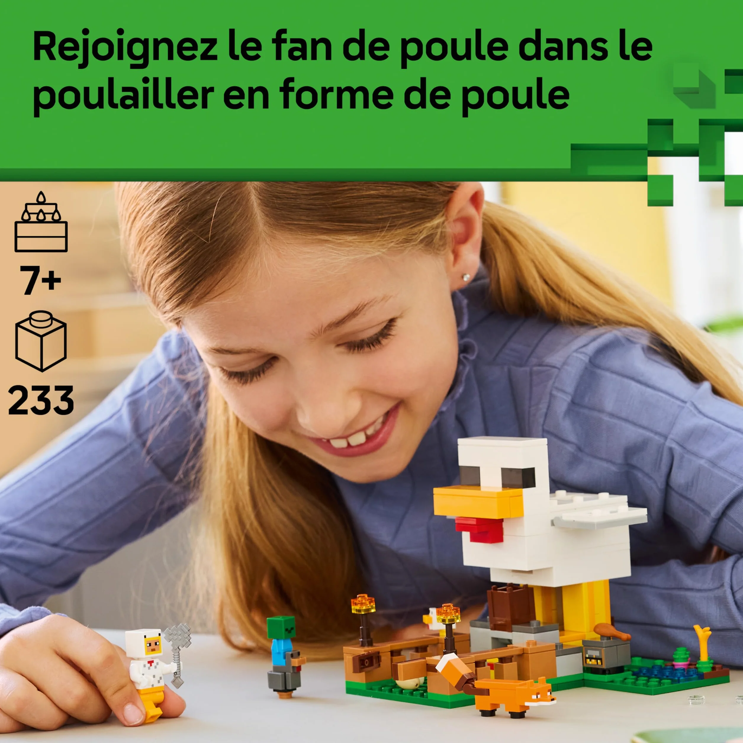LEGO Minecraft La Ferme à Poulet Jouet de Construction avec Minifigurine Fan de Poule Figurines Mobs Bébé Zombie Renard Cadeau Gaming 7 Ans 21585
