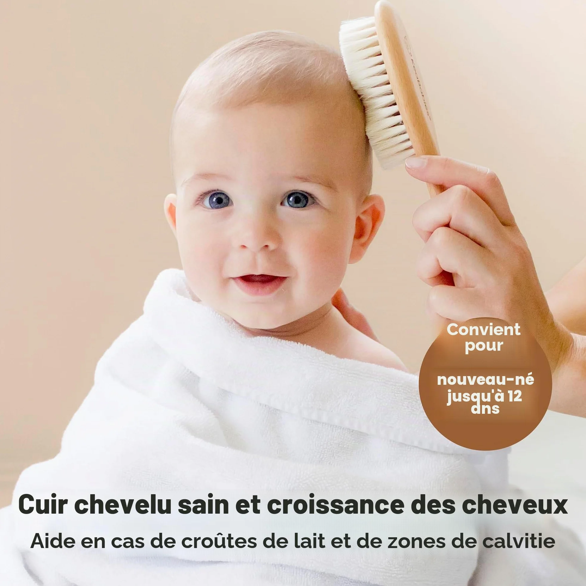 Brosse à Cheveux Bébé Nouveau-né en Bois Naturel avec Poils de Chèvre Doux