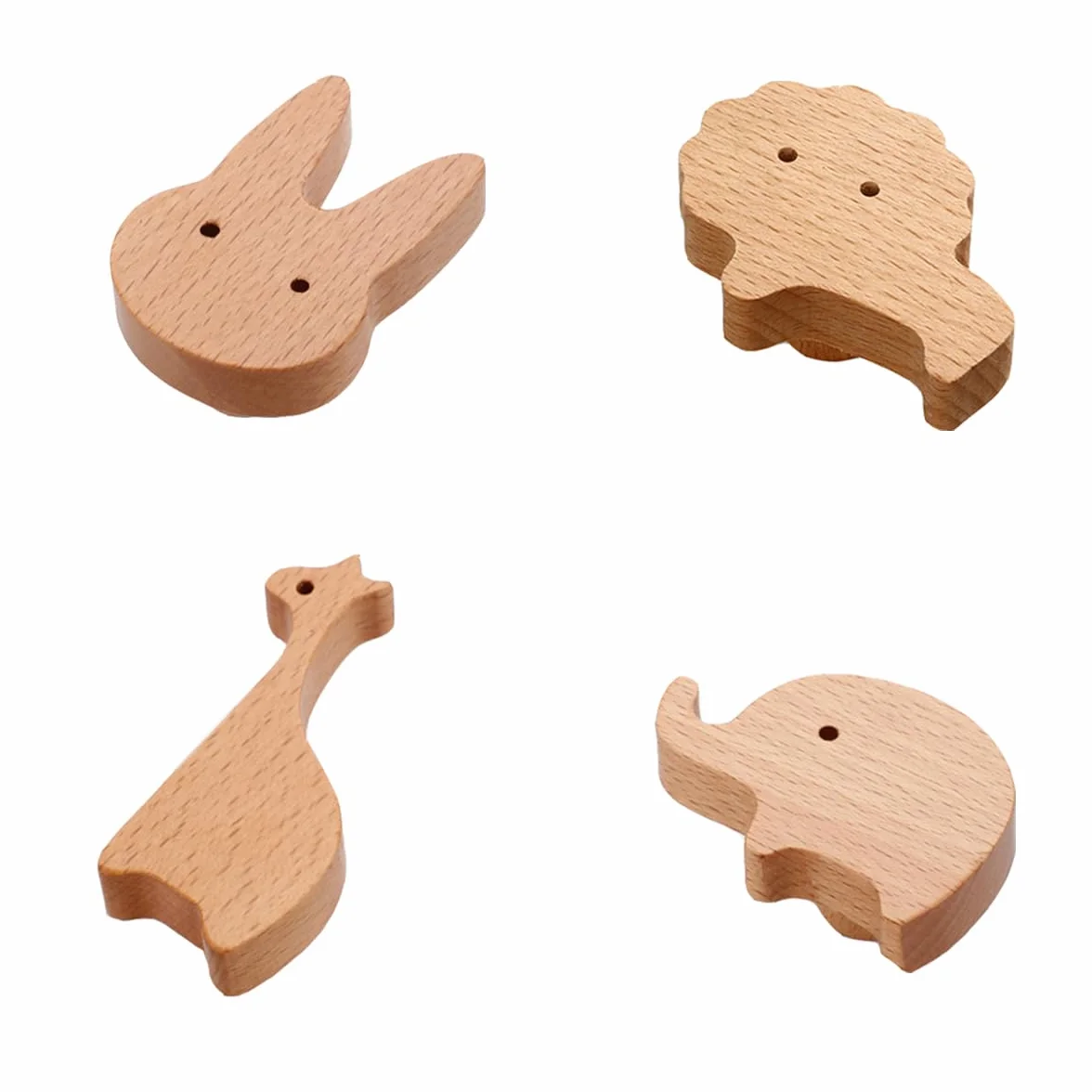 Lot de 4 boutons d'armoire en bois d'animaux - Décoration naturelle pour enfants