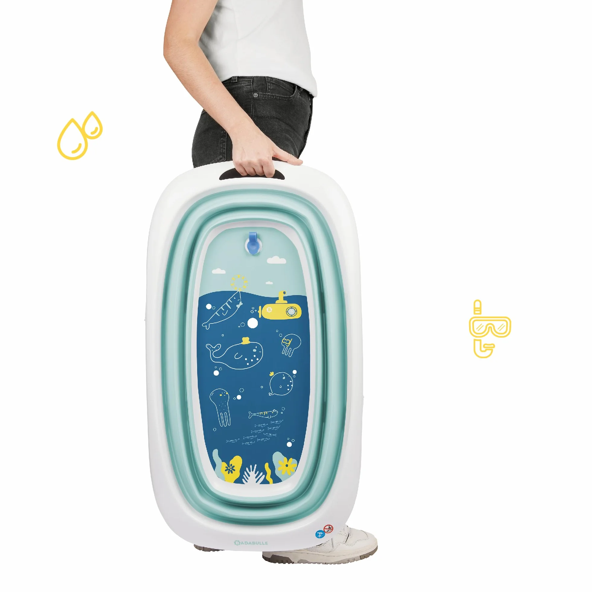 Badabulle Baignoire Bébé Pliable 35L Pieds Antidérapants Bouchon Vidange Témoin Température Poignée Transport Séchage