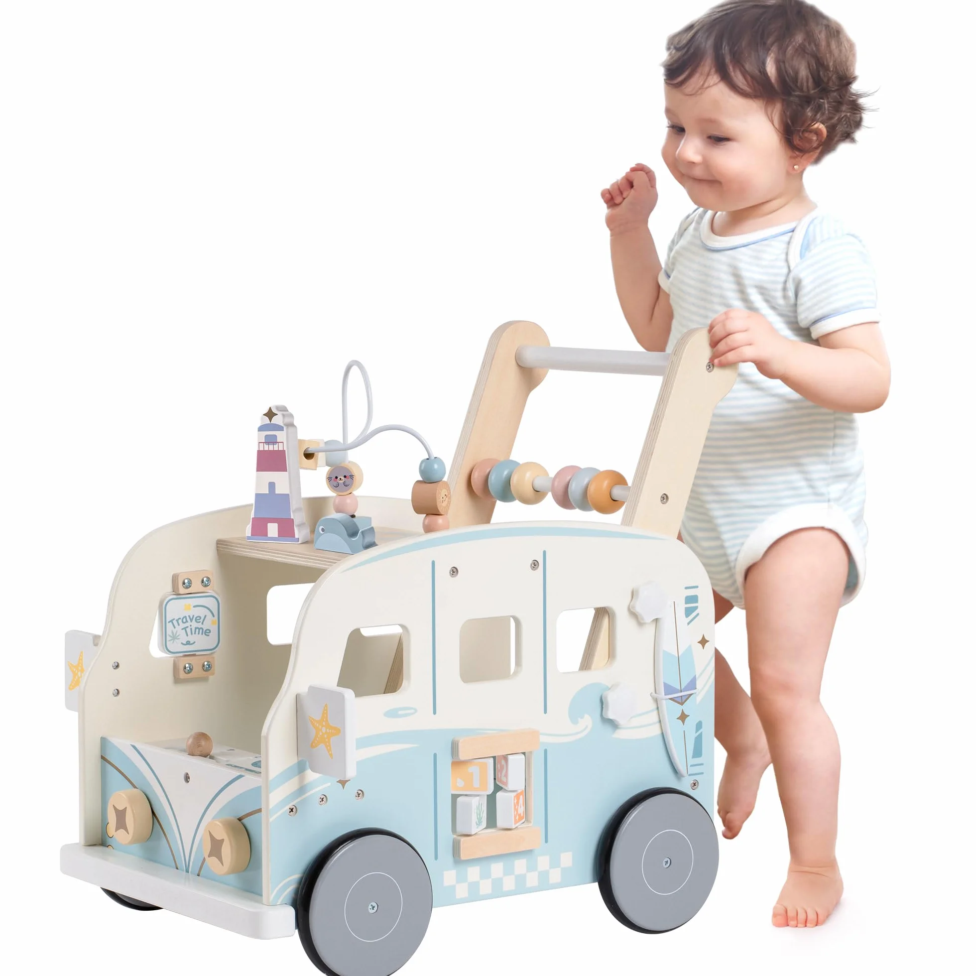 ROBOTIME Trotteur en bois bébé activité océan plage cadeau 10-36 mois