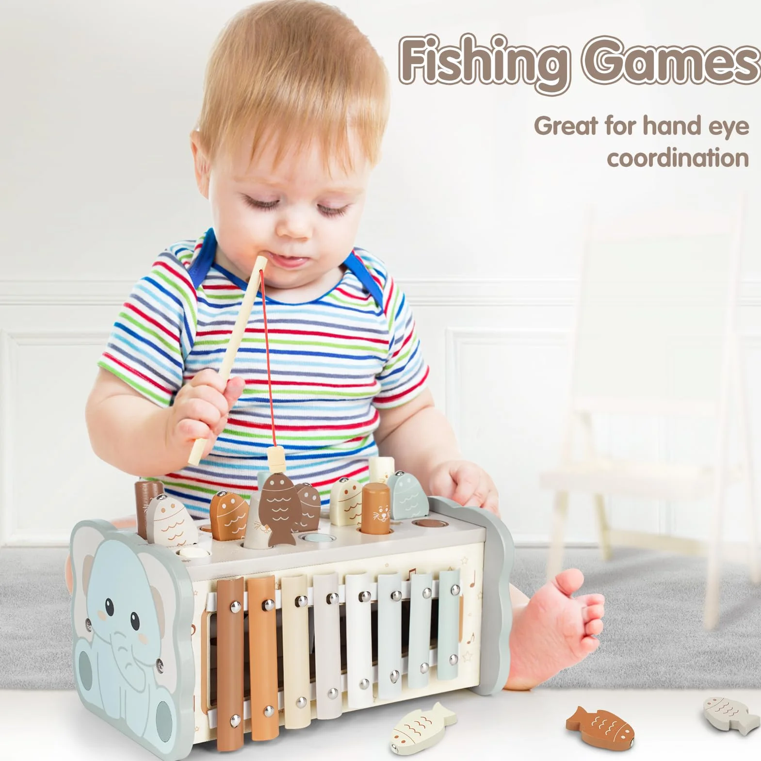 DINORUN Jouet Montessori Xylophone en Bois pour Bebe 1 2 3 4 Ans