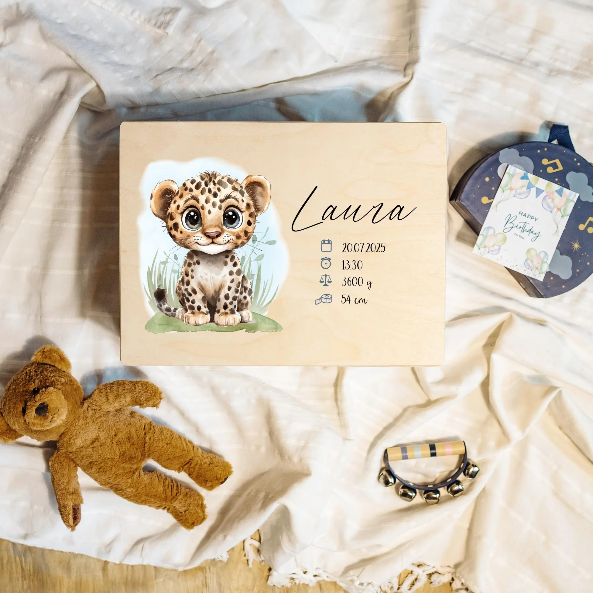 Creative Deco Boîte à Souvenirs Bébé Personnalisé Animaux de la Forêt 40 x 30 x 14 cm Cadeau Naissance Fille Garçon Bois