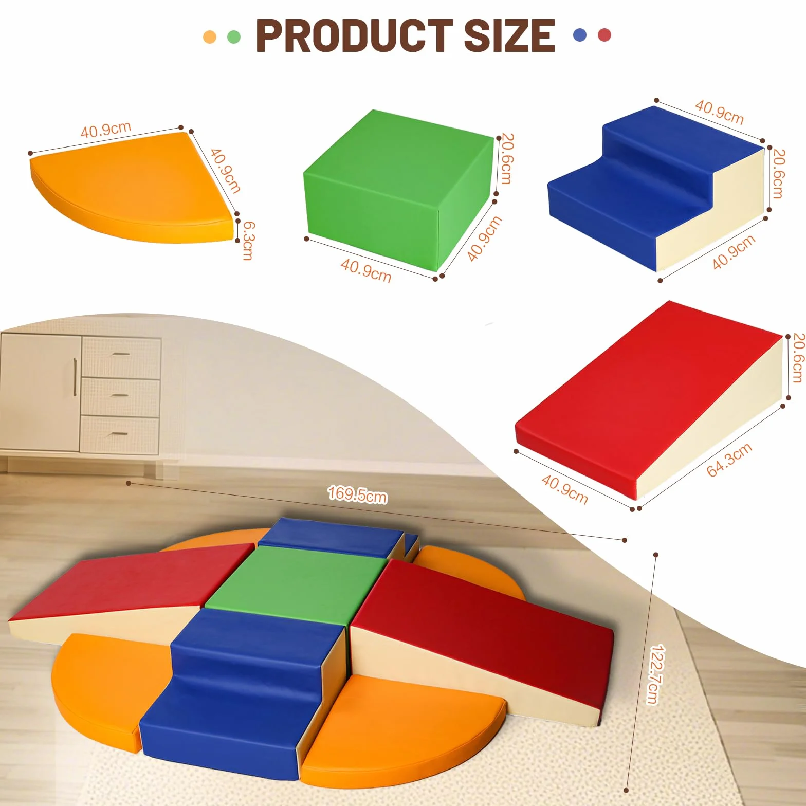 Parcours Motricité Bébé 9 Pièces: Module Motricité Enfant Cuir PU Blocs Mousse Éducatifs Jouets d'Escalade Structure Antidérapante Ensemble d'Échelle Double