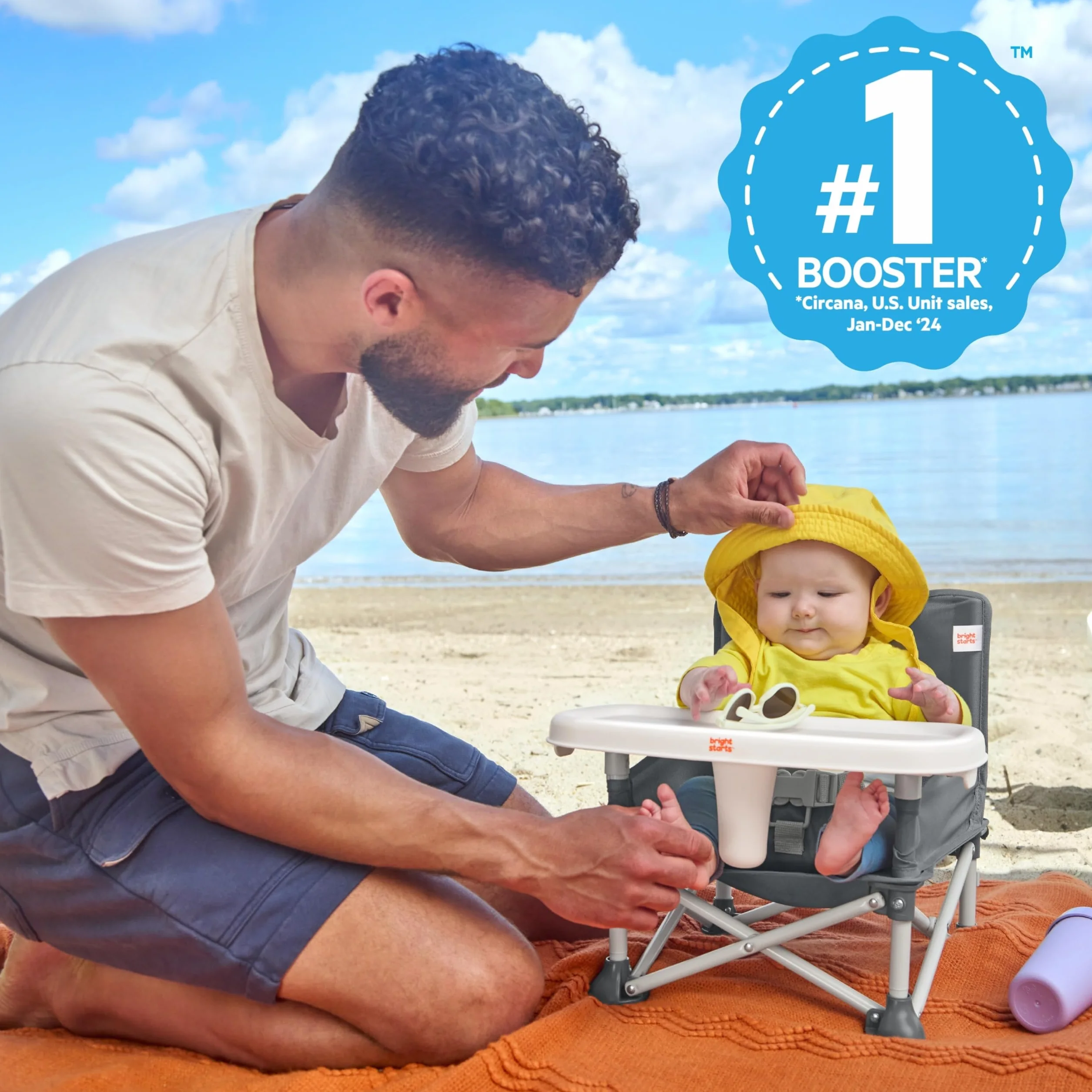 Bright Starts Rehausseur Portable Pop 'N Sit avec Tablette pour Repas Gris 6 Mois à 3 Ans