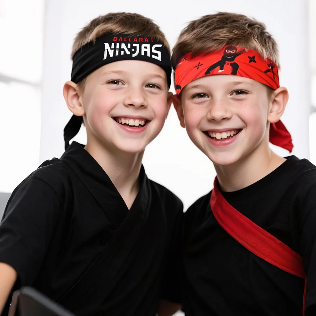 Lot de 4 bandeaux ninja noirs et rouges pour enfants - Accessoires de fête karaté anniversaire