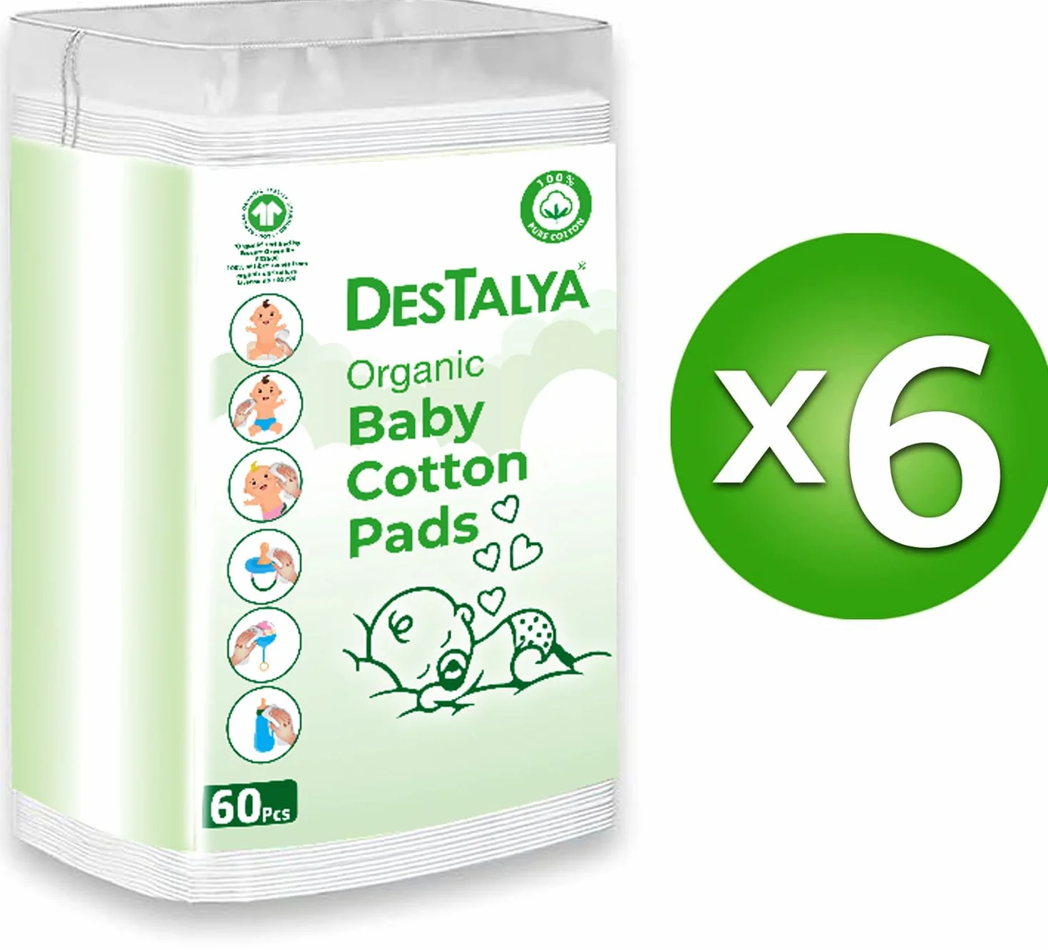 DESTALYA Lingettes Jetables Coton Bébé Peaux Sensibles Cotons Bio 360
