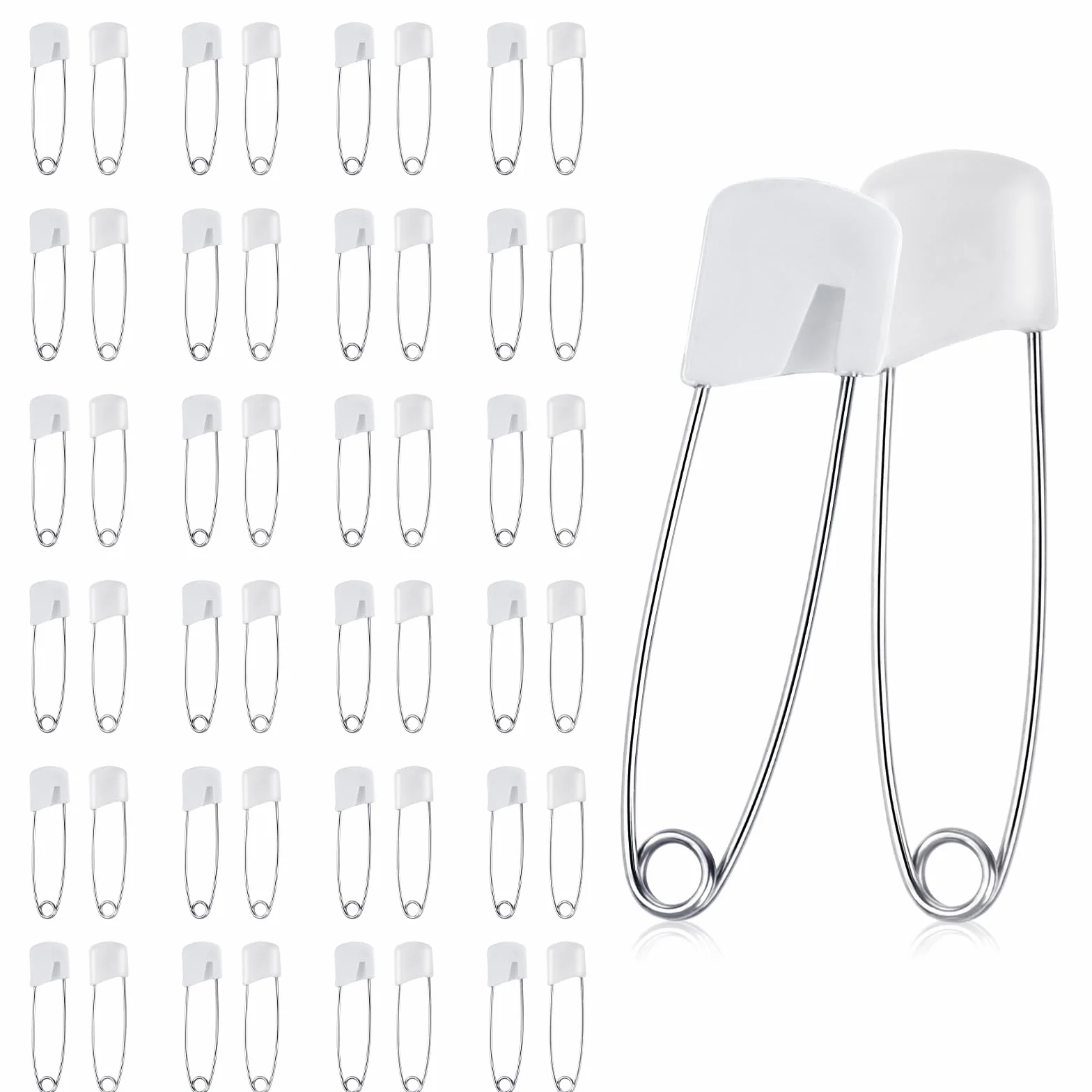 Giantree Lot de 50 épingles à couches 5,5 cm blanches fermeture à verrou sécurité couture