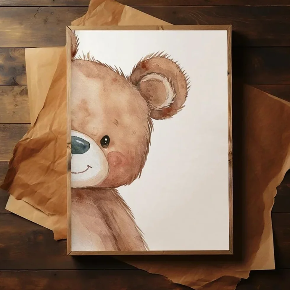 BeiYiHo Poster Enfant Animaux Bebe Ours Lion Elephant 30x40 cm Deco Chambre Bebe SANS CADRE
