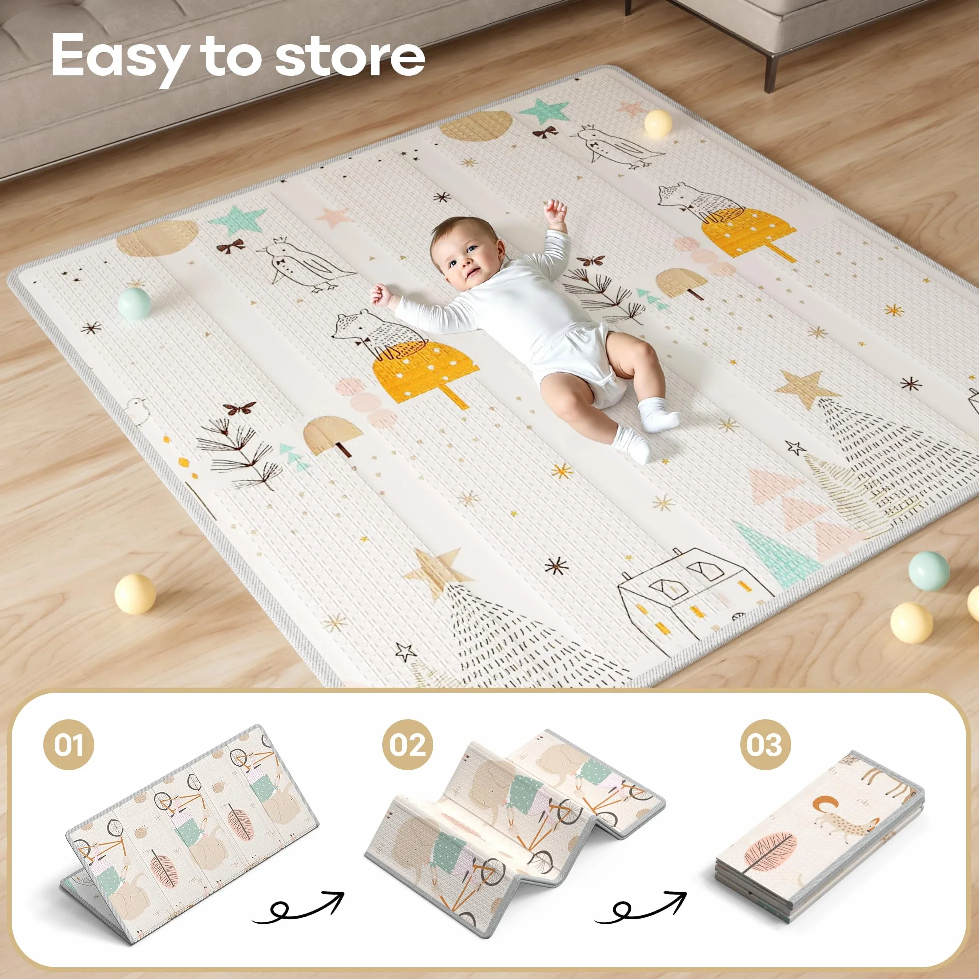 Parc Bébé en Tissu Oxford 150×150×68cm avec Tapis, Barrières et Filet Respirant