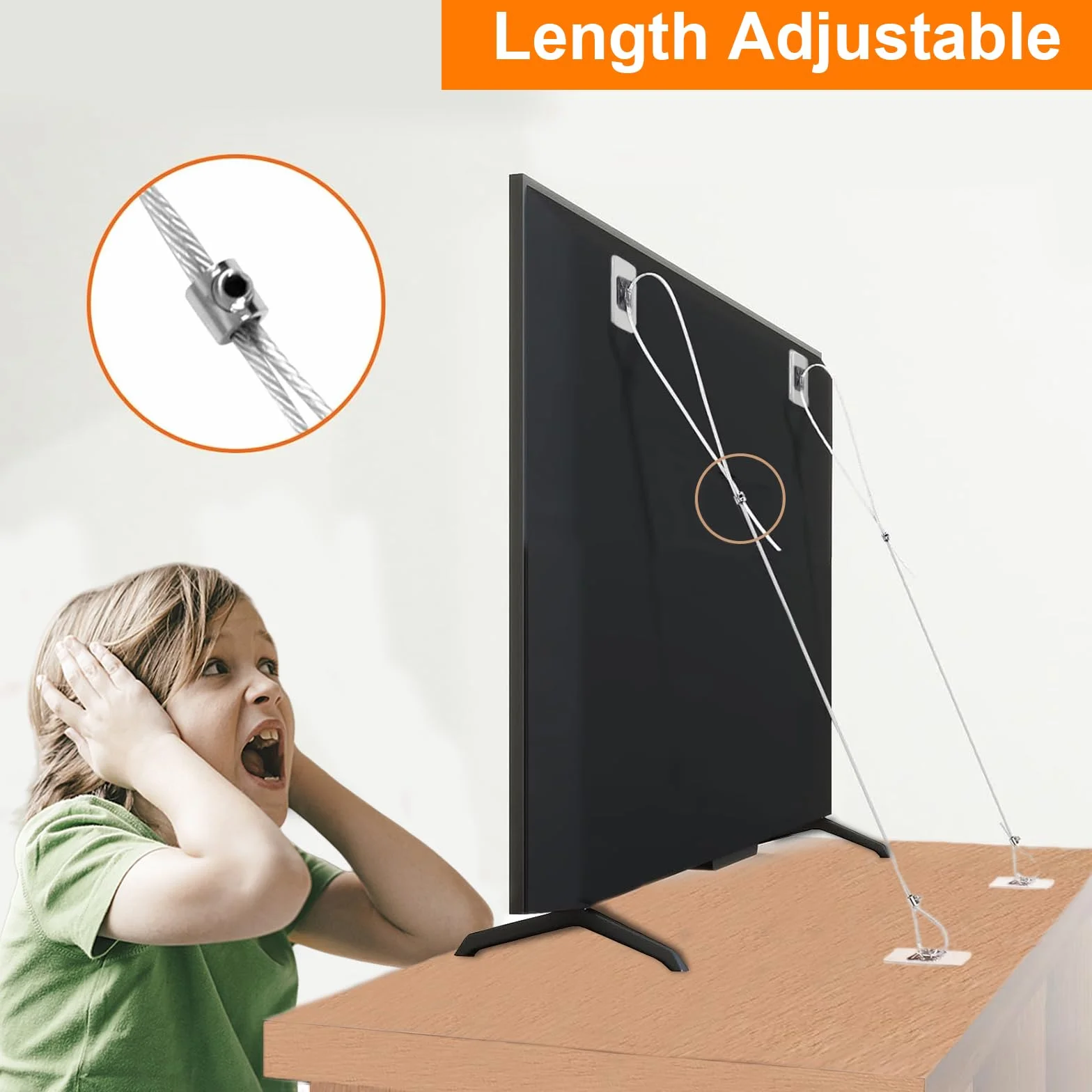 Sangles Anti-Basculement pour TV et Meubles, Sécurité Enfants Animaux, Réglable, 2 Pièces + 4 Patins