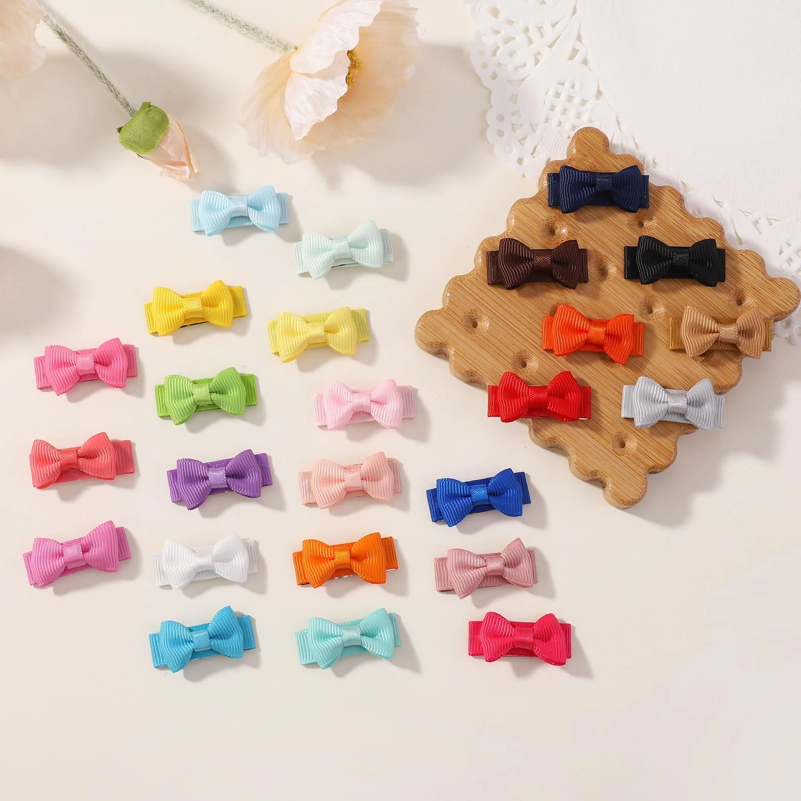 Jollybows 25 pièces Barrette Cheveux Bebe Fille, 1,2 pouces 3cm Mini Pince Cheveux Grosgrain Ribbon Anti Glisse