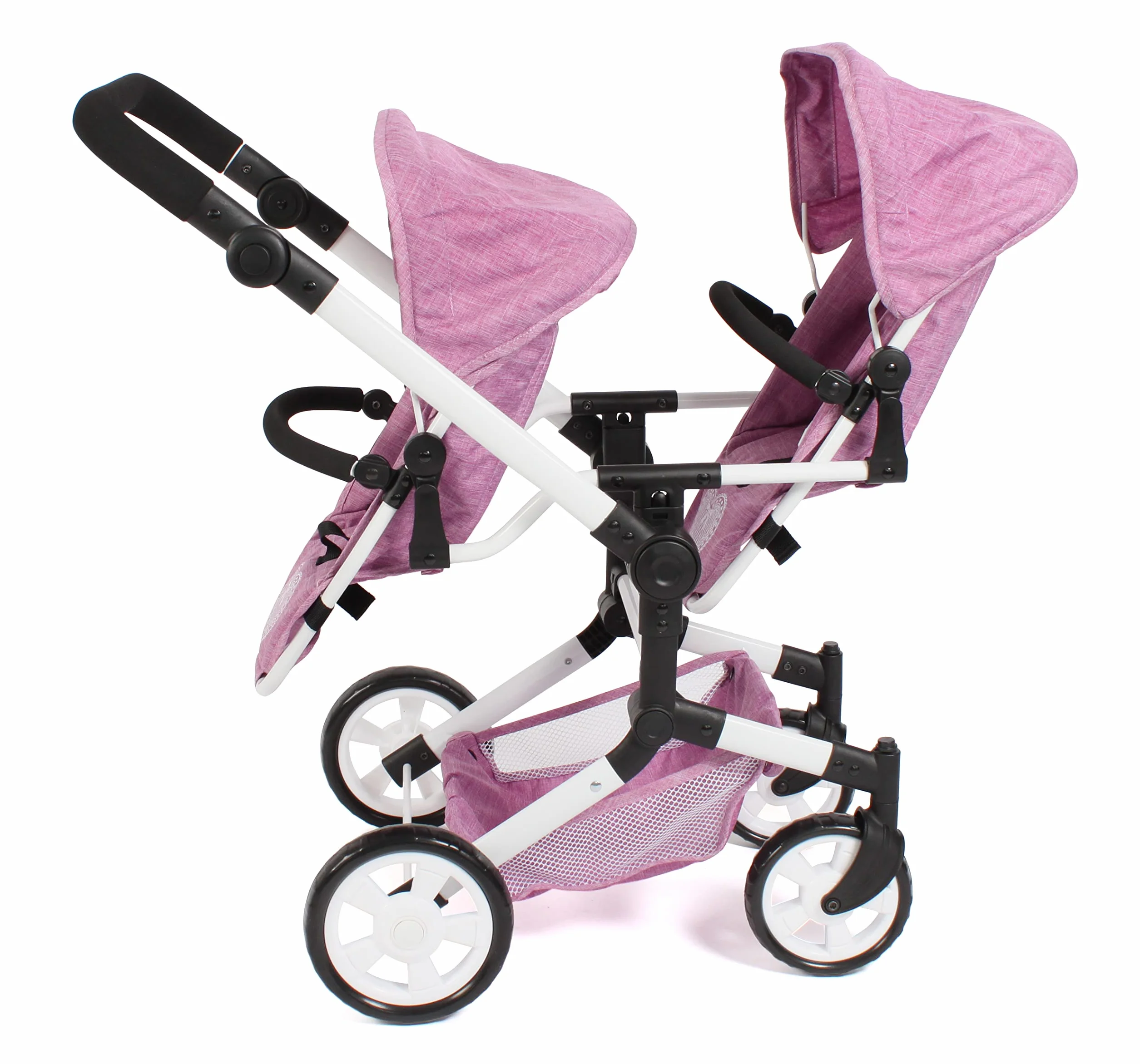 Bayer Chic 2000 Poussette de poupée Linus Duo, Poussette jumelle pour Enfants 4-8 Ans, Jean Rose