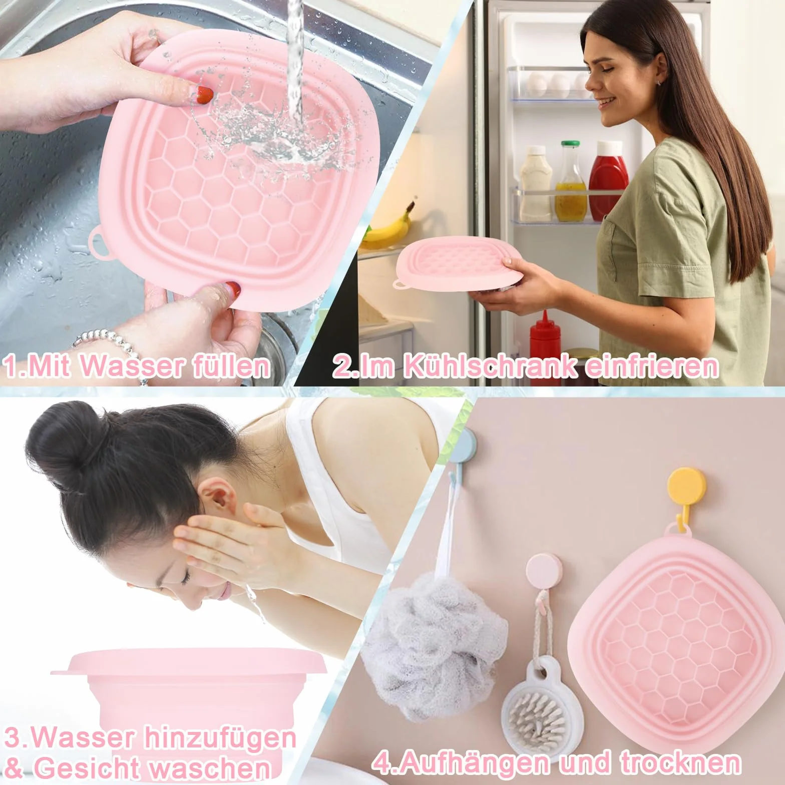 Bol de visage pliable en silicone avec compartiment intégré pour glaçons, portable, refroidissement visage