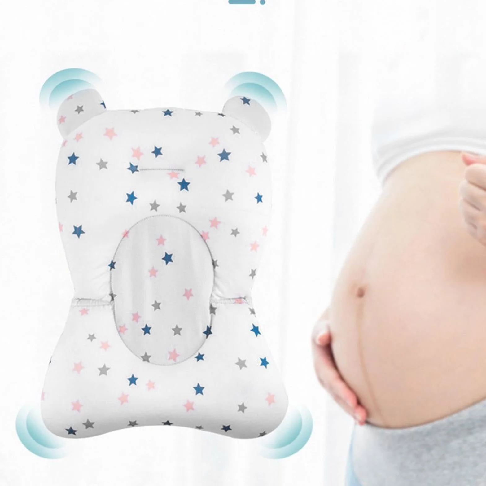 Coussin de Bain Bébé Matelas Oreiller Chaise 0-12 Mois avec Boucles et 3 Courroies de Sécurité