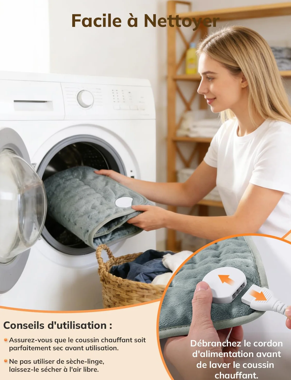 Coussin Chauffant Électrique 60x30cm Dos Épaules Abdomen 6 Niveaux Température 4 Minuterie Arrêt Automatique Lavable Gris Foncé
