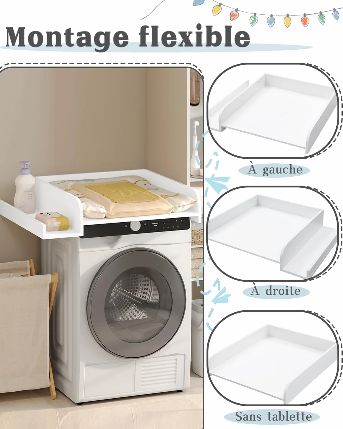 WOLTU Plan à langer pour machine à laver ou sèche-linge, table à langer bébé avec rebord de protection, 80 x 70 x 16,5 cm, blanc