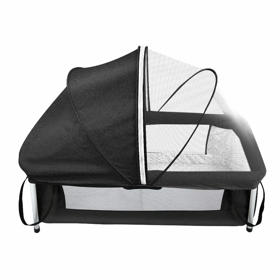 Lit de Voyage Bébé Pliable avec Moustiquaire 90 x 50 x 35 cm Noir