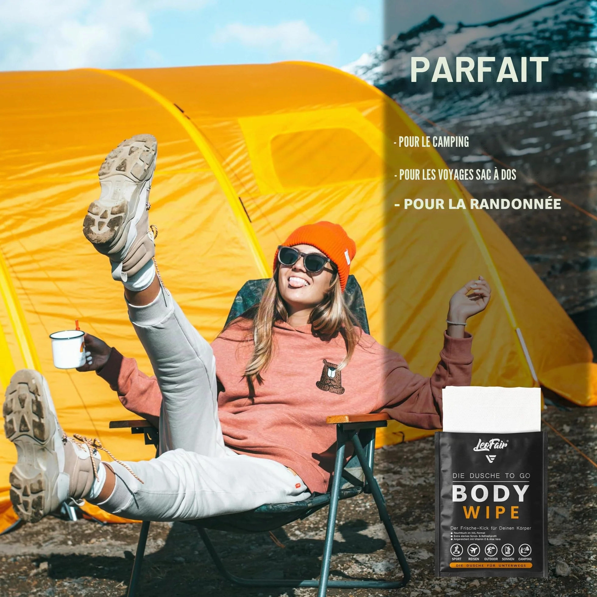 Lingettes pour le corps XXL - Lingettes humides pour voyages, camping, festivals - 10 lingettes individuelles