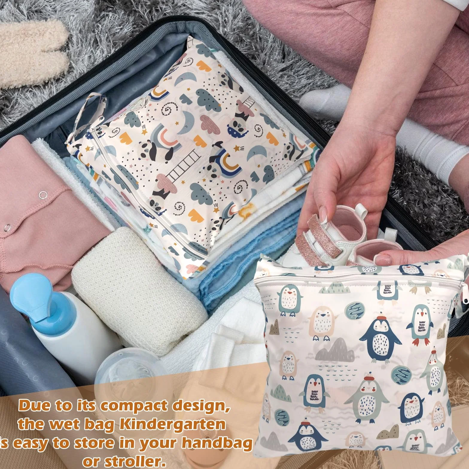 Sac à Couche Imperméable 4 Pièces Wetbag Fermeture Eclair Réutilisable Bébé Plage Piscine