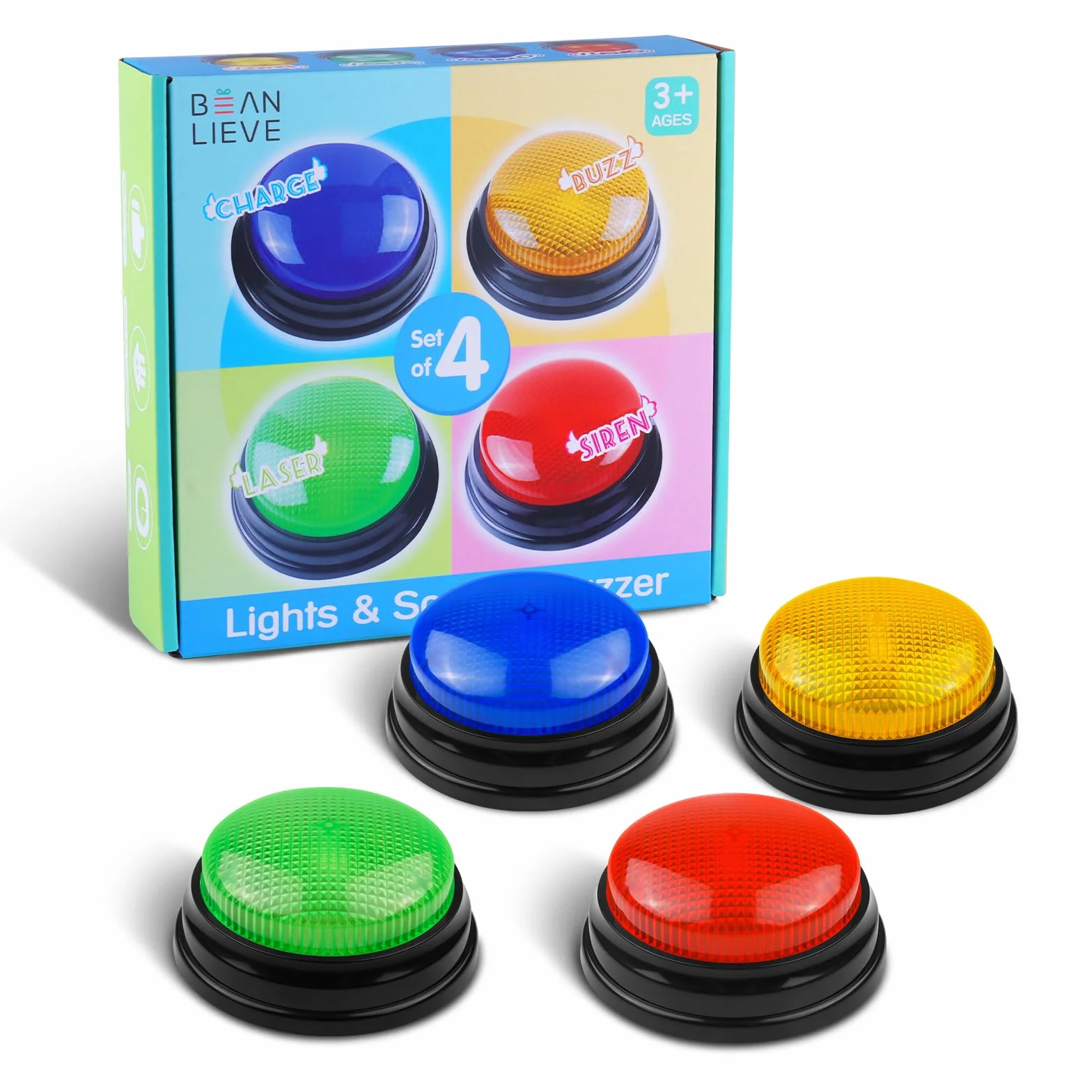 BEAN LIEVE Buzzer Sonore et Lumineux pour Salle de Classe, Lot de 4, Accessoires de Jeu Télévisé, Multicolore
