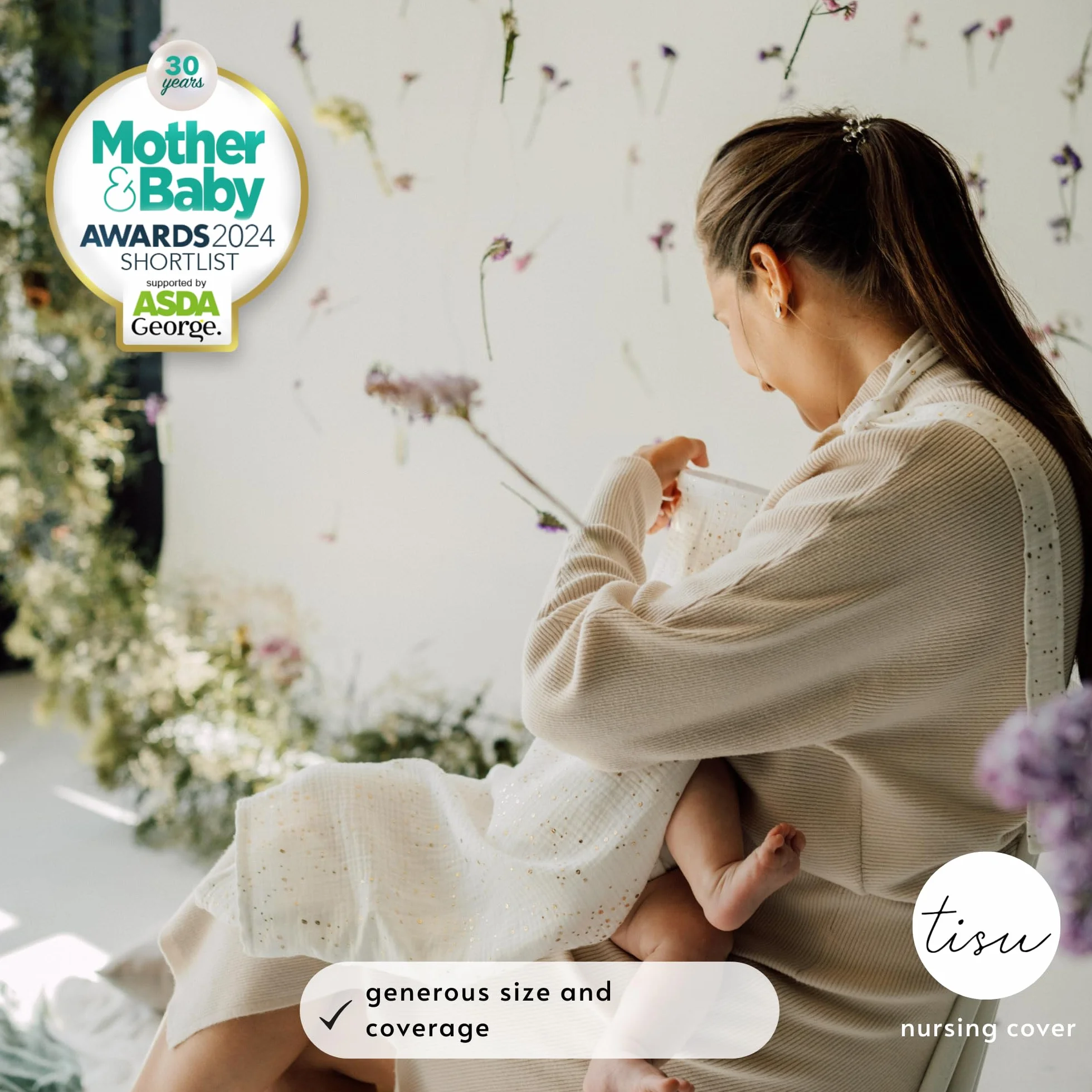 Housse d'allaitement bébé en mousseline de coton bio TISU – multi-usage siège voiture tablier châle blanc