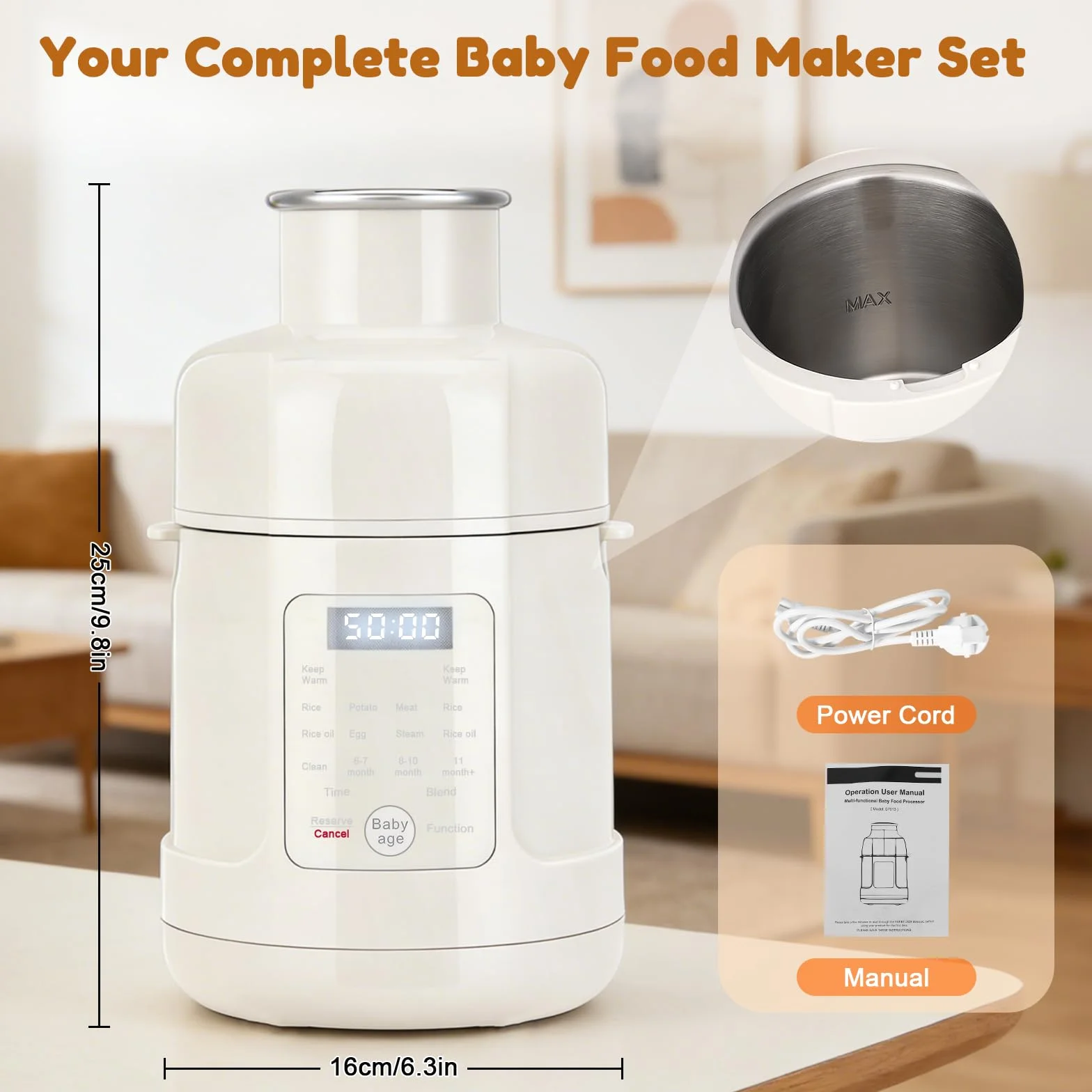 Robot cuiseur mixeur bébé 500W Tout-en-un acier inoxydable écran tactile auto-nettoyage