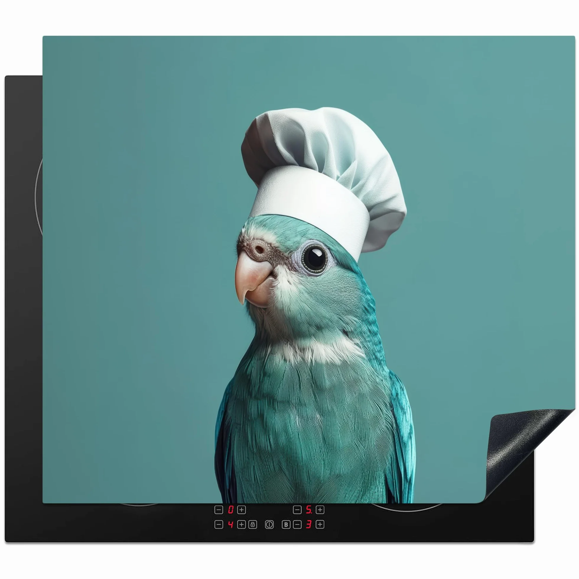 KitchenYeah Protection Plaque Induction 59x52 cm Protege Cuisine Cache Protège Cuisson Accessoires Perruche Oiseau Toque Chef Mignon