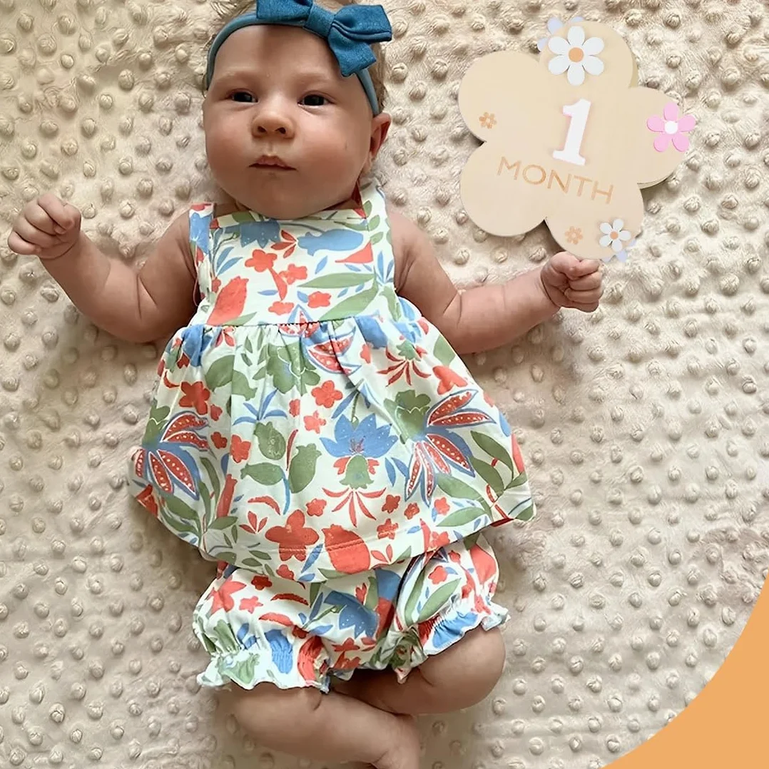 Accessoires Photo Bebe Floral Bois 0-12 Mois Enregistrement Croissance