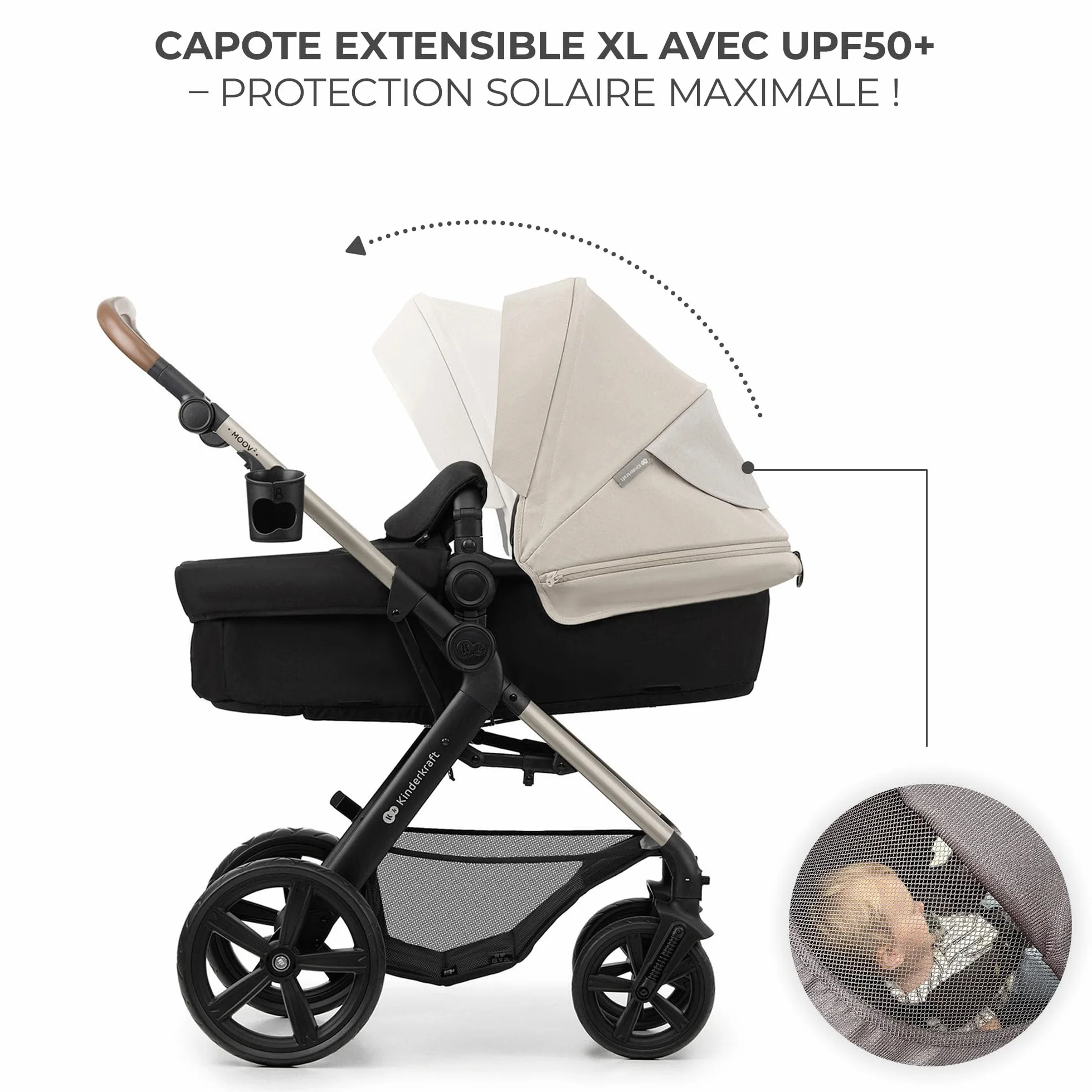 Kinderkraft MOOV 2 Poussette 3 en 1 Travel System avec nacelle 2-en-1 siège auto i-Size Gris