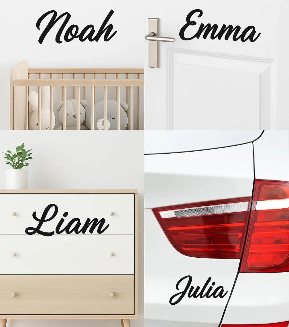 Sticker Prénom Personnalisé en Vinyle Texte Sur Mesure Mur Chambre Bébé Enfant 21 Couleurs Décoration Murale LENIDESIGN