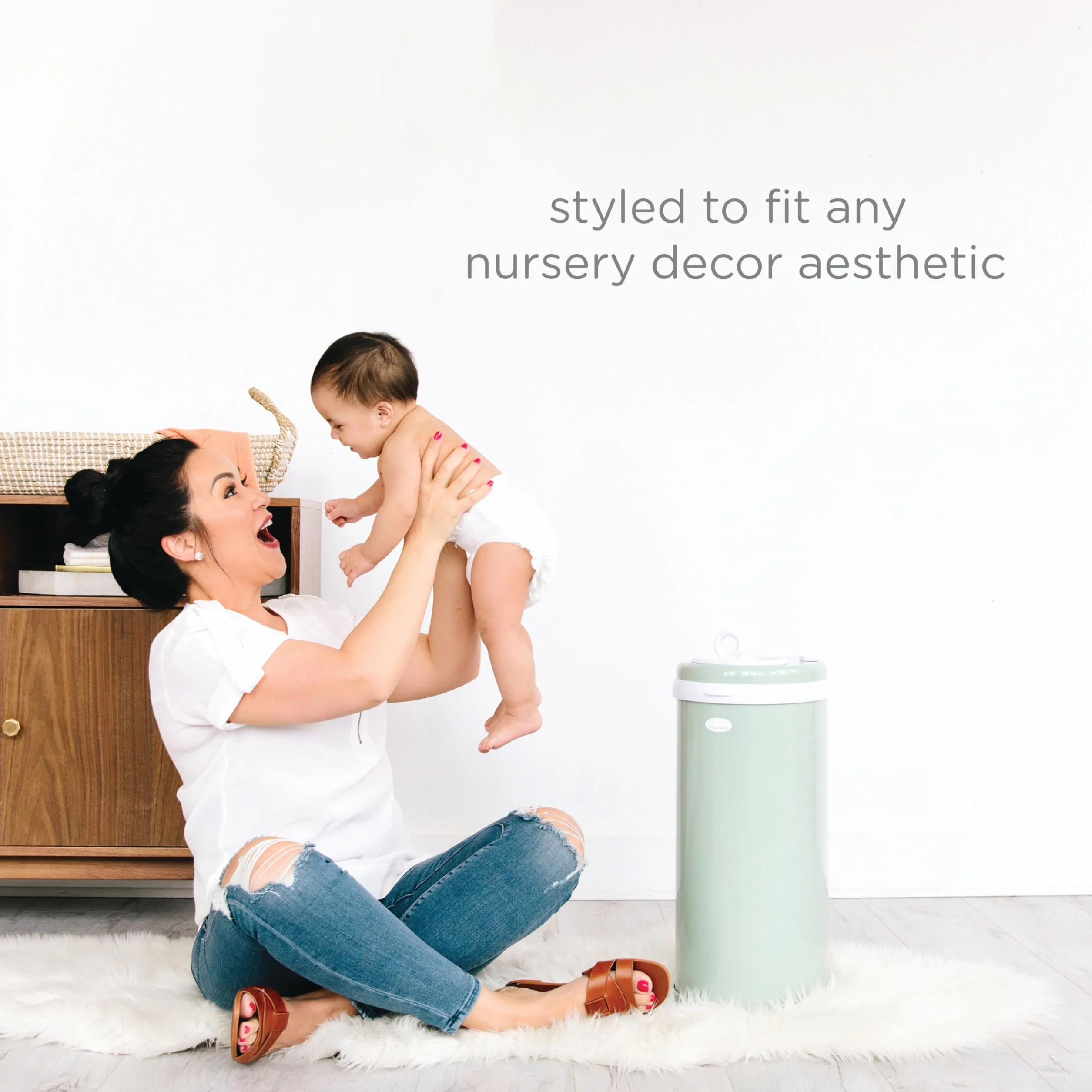 Ubbi Steel Odor Locking Nappy Disposal Bin, No Special Bag Required, Diaper Pail, Sage Green