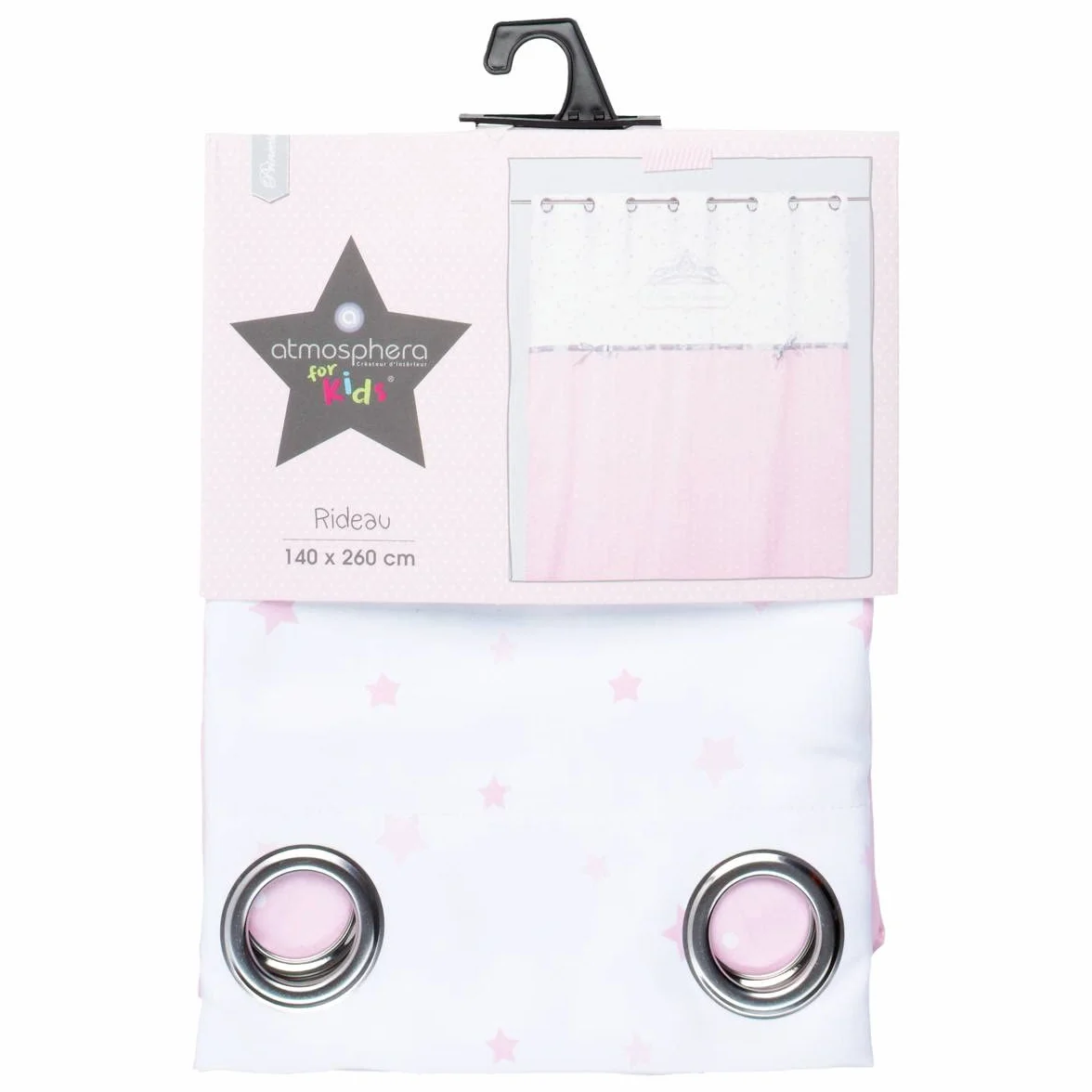 Atmosphera Rideau Enfant Princesse Ruban Rose et Blanc 140x260 cm