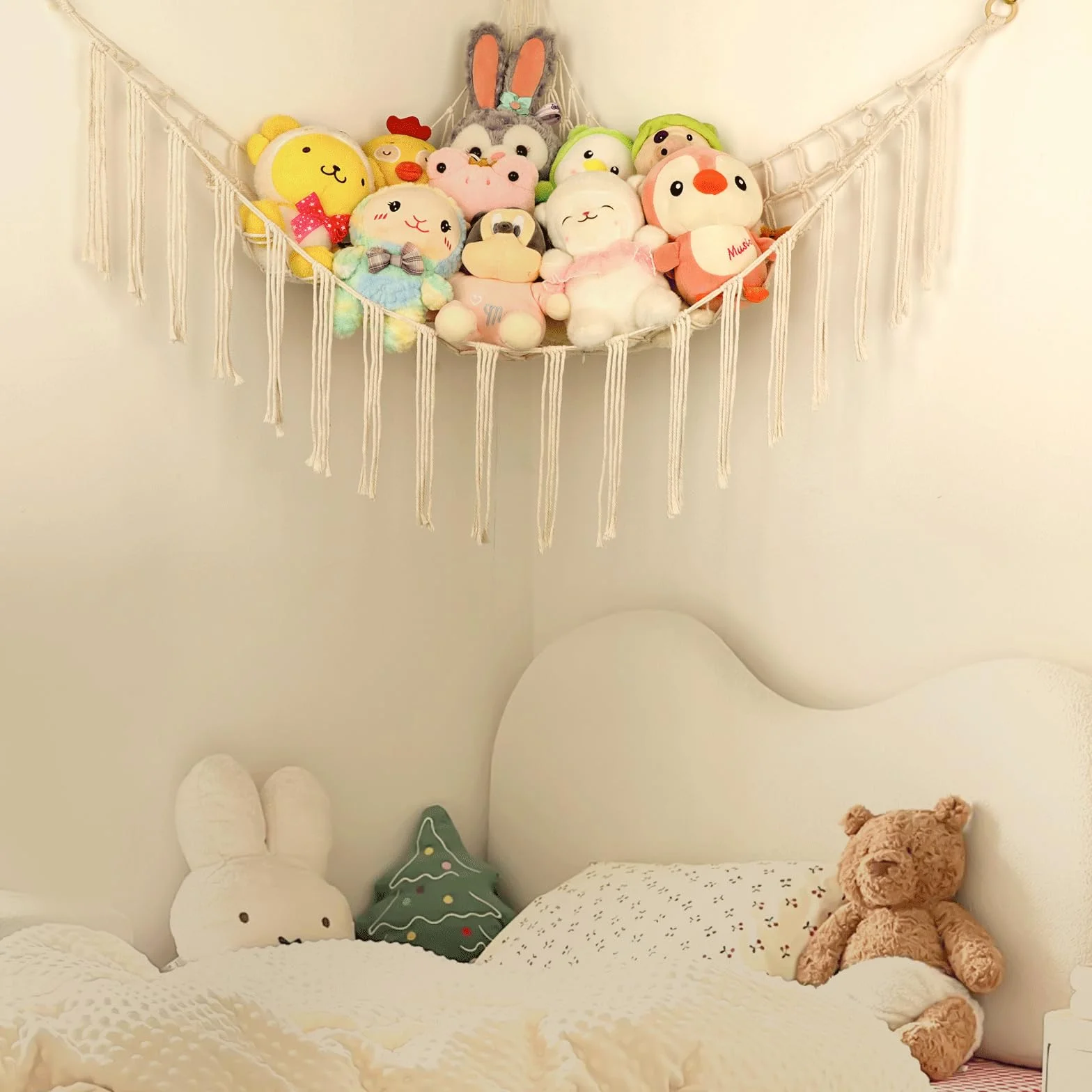 Hamac en macramé 140 cm bohème pour animaux de compagnie avec crochets blanc